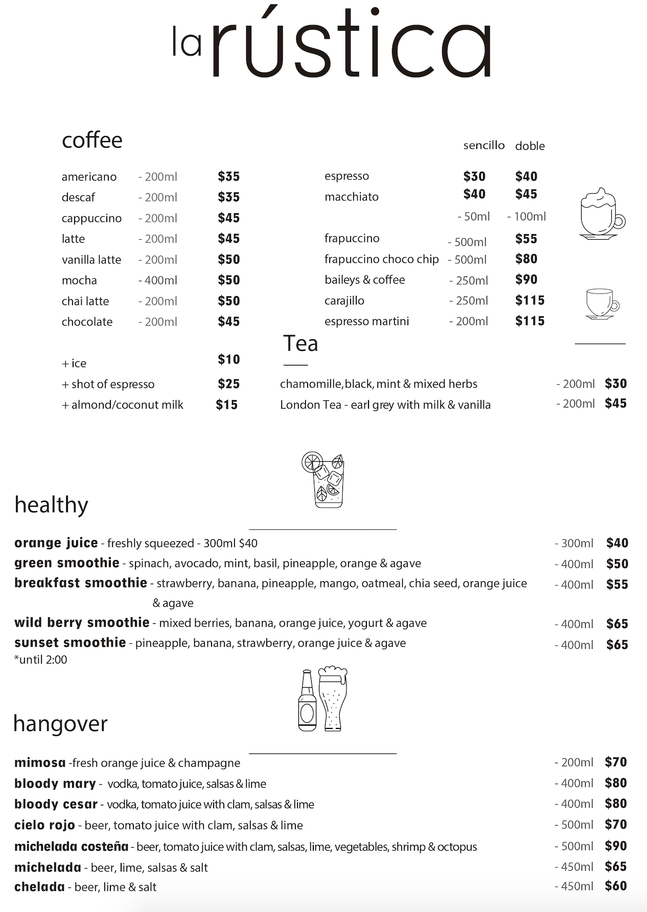 English Menu — La Rustica