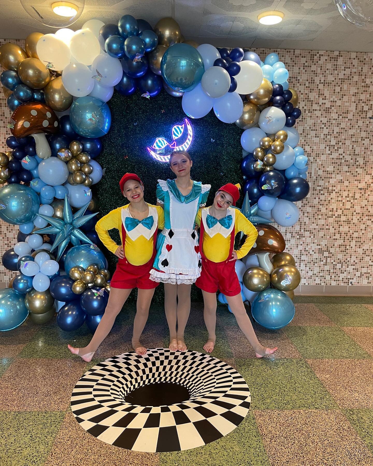 Some pictures in front of one of our amazing balloon arches from todays shows! Thank you to @dream_arc_balloon_company for always making our recitals extra special for our dancers!! #FusionsAdventuresInWonderland