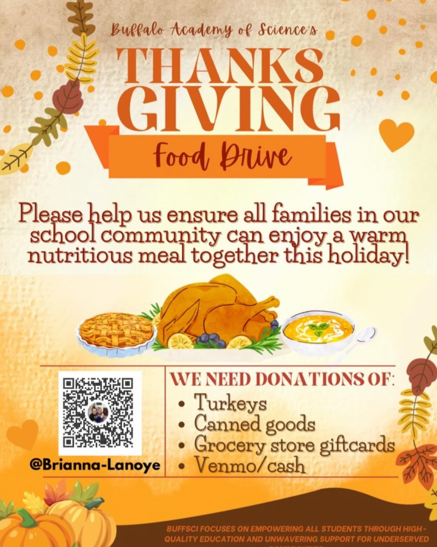 Thanksgiving Food Drive! We have a collection box in the lobby, help us fill it up to help families in need this Thanksgiving!💗💙