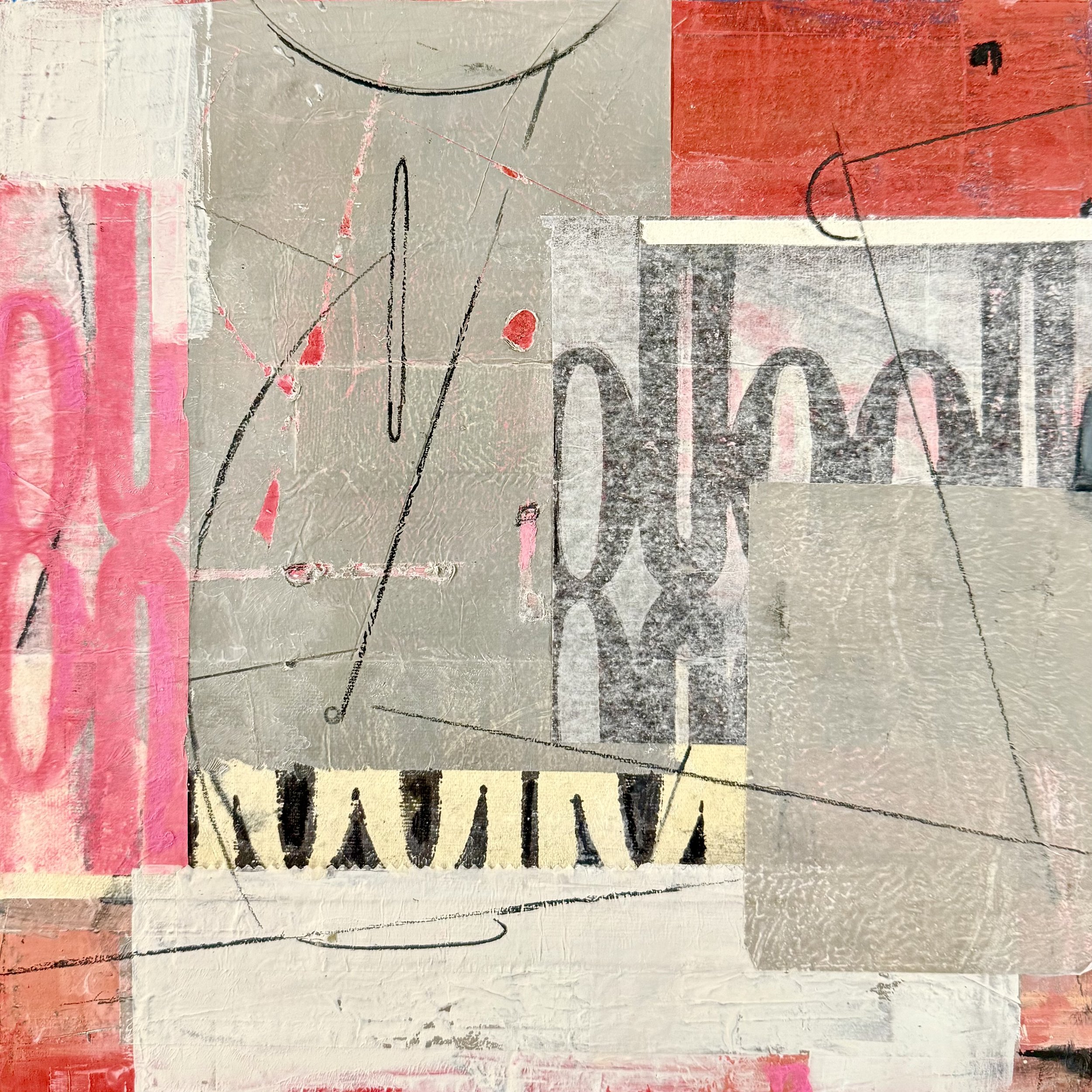 Be the Flamingo in a Flock of Pigeons No. 1, 12" x 12" x 1.5", Mixed Media 