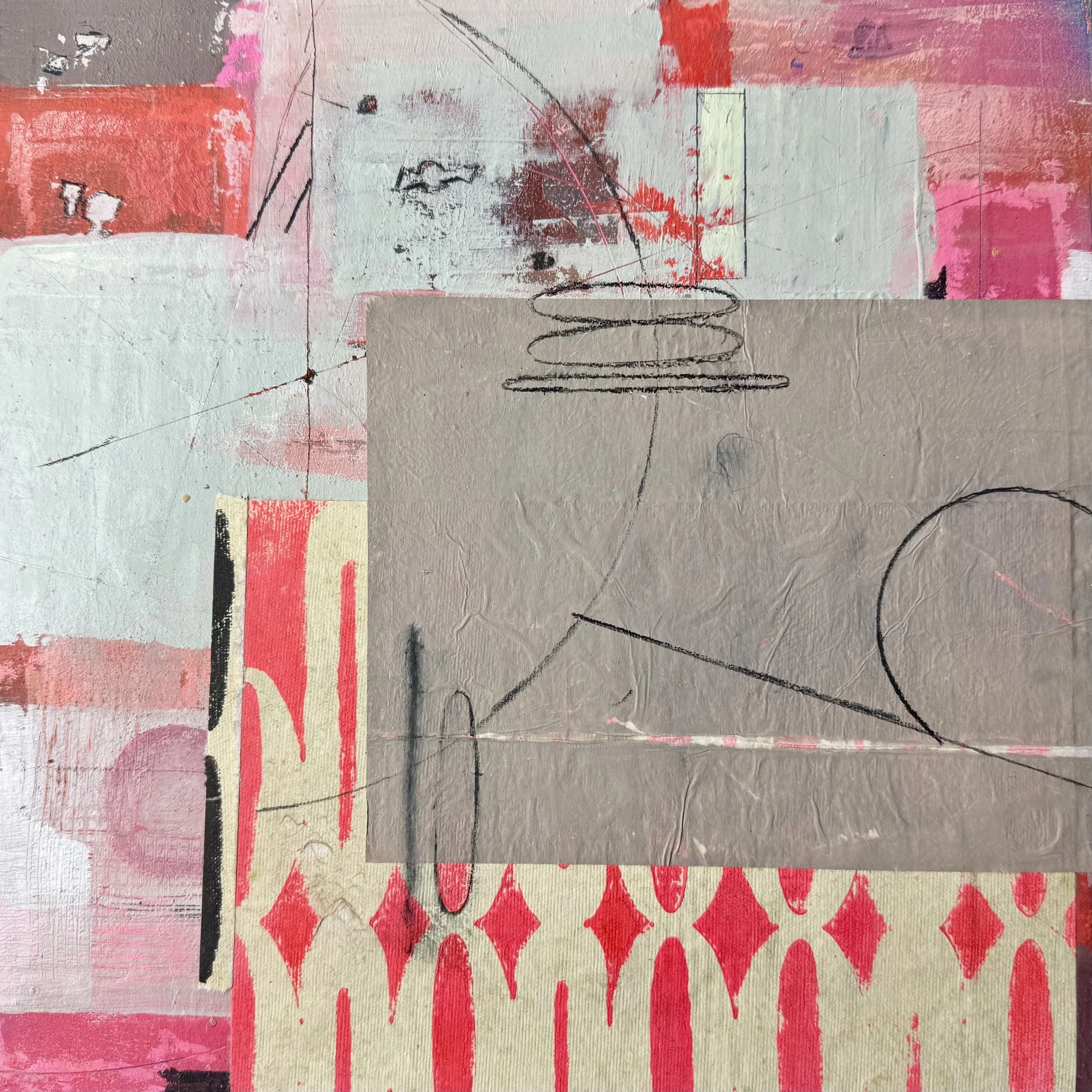 Be the Flamingo in a Flock of Pigeons No. 2, 12" x 12" x 1.5", Mixed Media 