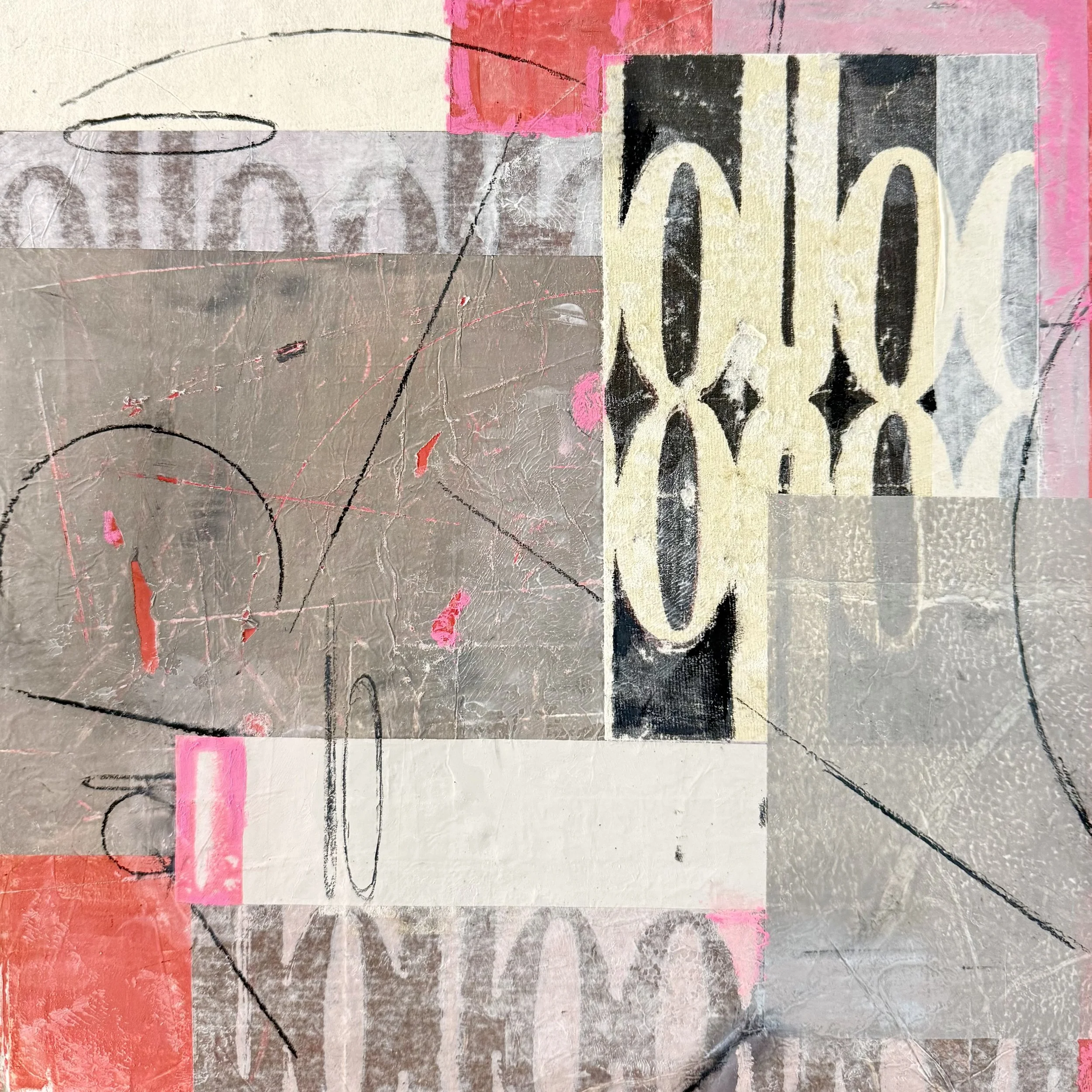 Be the Flamingo in a Flock of Pigeons No. 3, 12" x 12" x 1.5", Mixed Media 