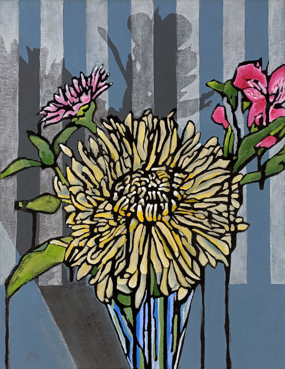   Chrysanthemum , Ink and acrylic on linen, 36 x 28cm 