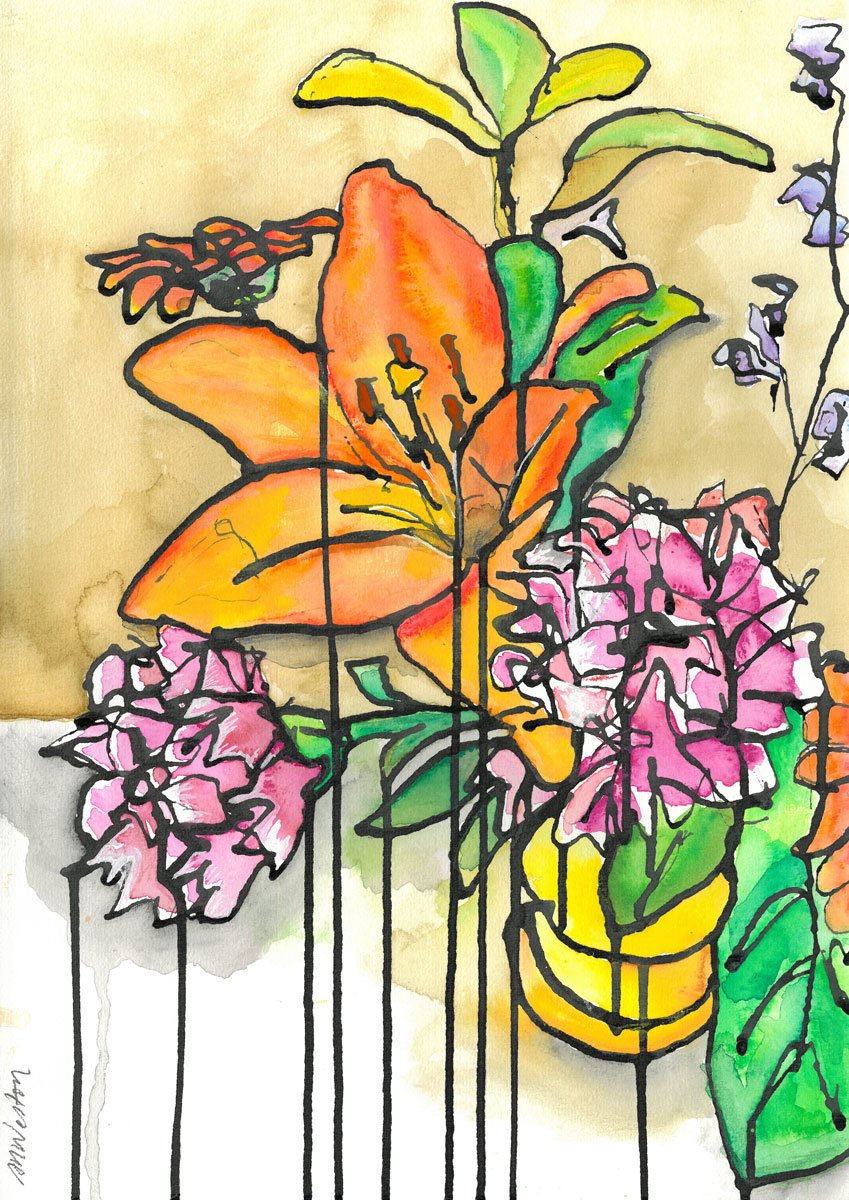   Flower Bunch , Ink and watercolour on watercolour paper, 42 x 29.7 cm 