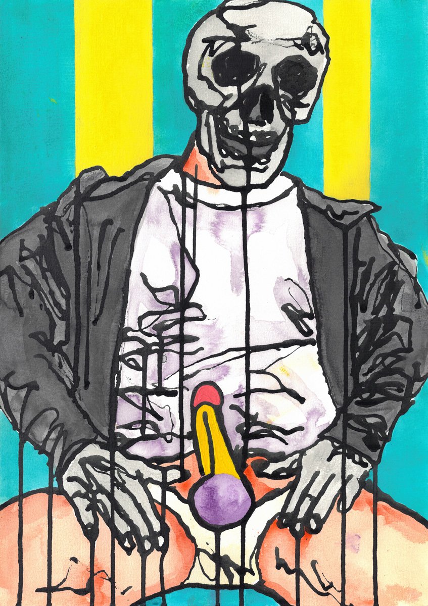   Skull and Bone , Ink and acrylic on watercolour paper, 42 x 29.7 cm  