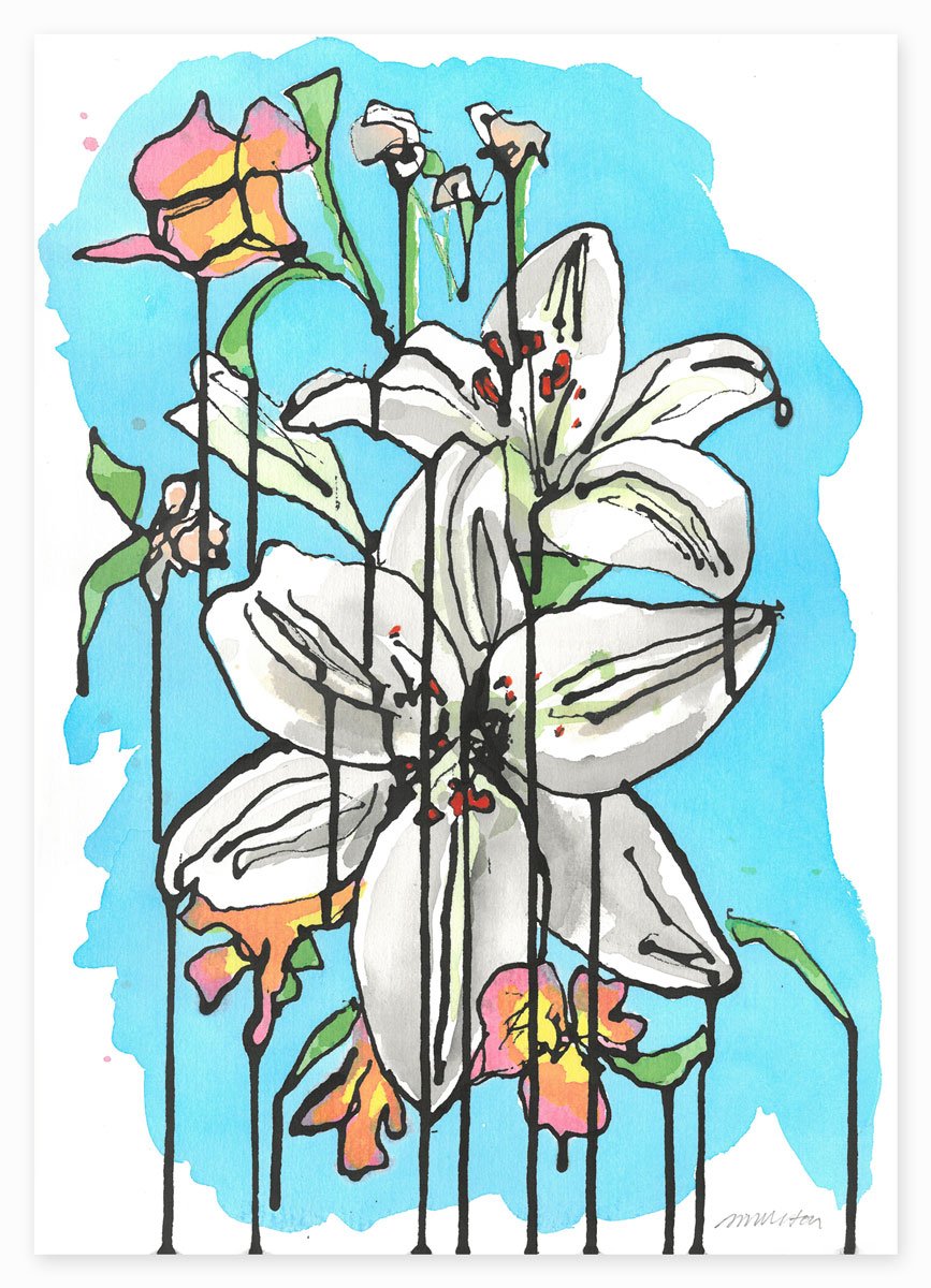  Ink Lily 1, Ink and on watercolour paper, 42 x 29.7cm 
