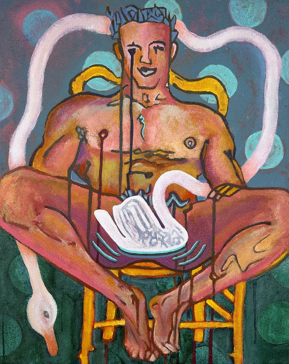 Swanning Around , Acrylic on upholstery fabric 76 x 61 cm