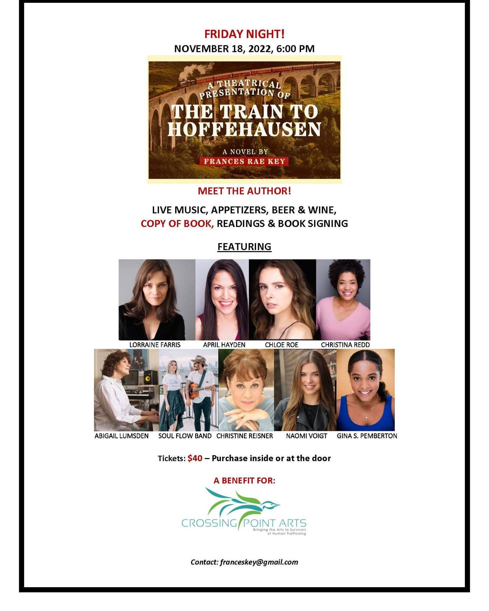 I hope you'll join me tomorrow night at Whalebone on Bleecker! 
I will be singing a #JoniMitchell favorite along side a beautiful theatrical presentation of excerpts from the novel, The Train to Hoffehausen, plus book signing by award-winning writer 
