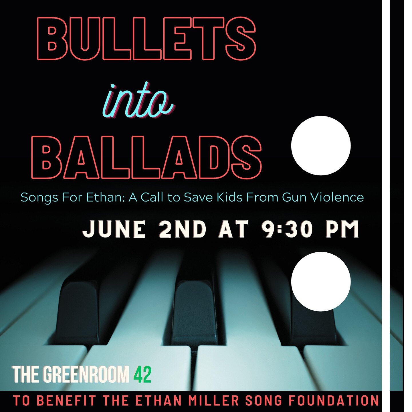 I am thrilled to be producing Bullets Into Ballads, Songs for Ethan: A Call to Save Kids From Gun Violence at @thegreenroom42 6/2 at 9:30 PM ***SAVE THE DATE - TICKET SALES OPEN SOON! You won't believe the line up!!! Broadway to Hollywood the best yo