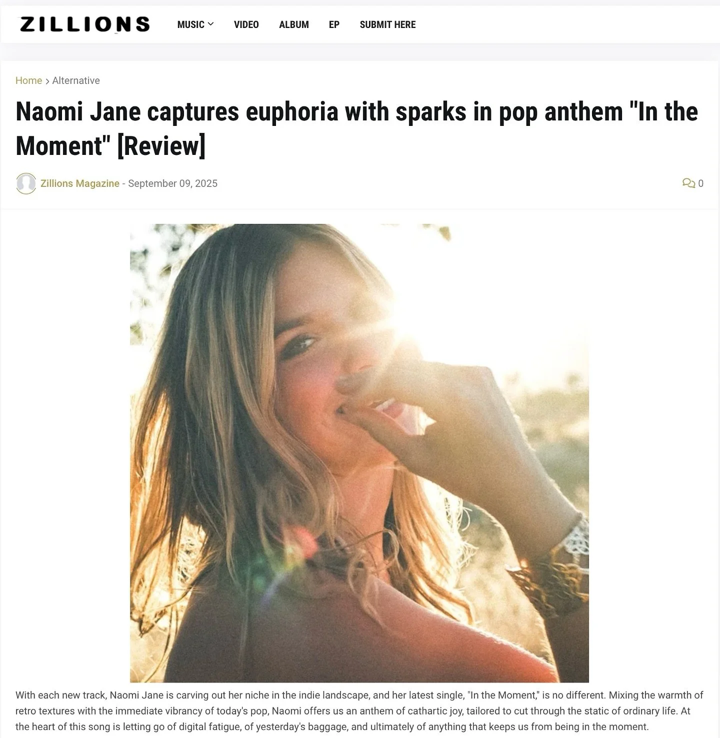 &ldquo;In the Moment&rdquo; serves as more than a late-summer anthem as a rallying cry for presence, freedom, and joy. Backed by a production that emits grunge and bluegrass paired with DIY visual storytelling and Naomi&rsquo;s always magnetic voice,