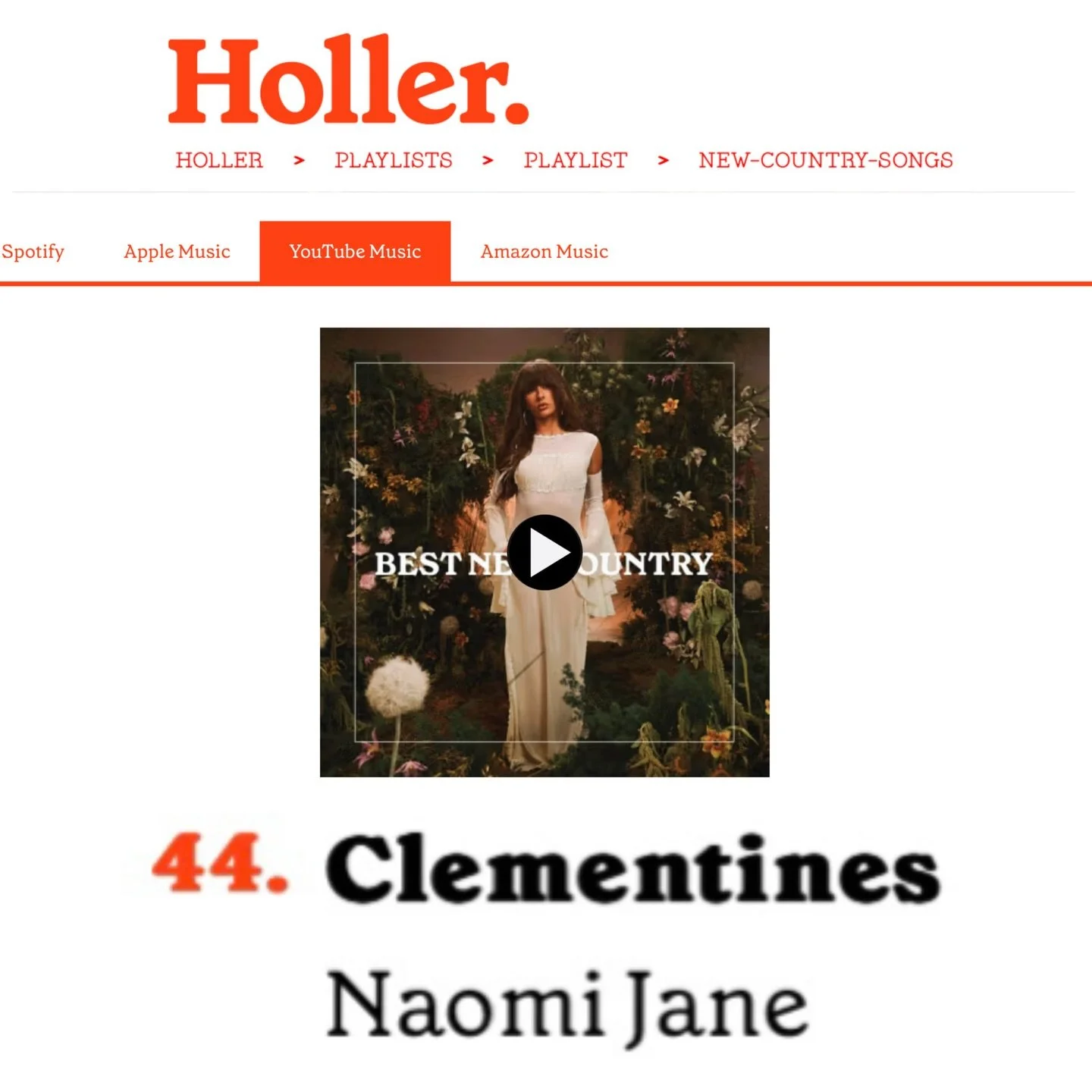 Not me on the floor because Holler Magazine added &ldquo;Clementines&rdquo; to the New Country AND Best of New Country playlists 😭 Somebody get me up&hellip; actually, don&rsquo;t. This is a dream come true moment. 🍊@hollercountry #newrelease #clem
