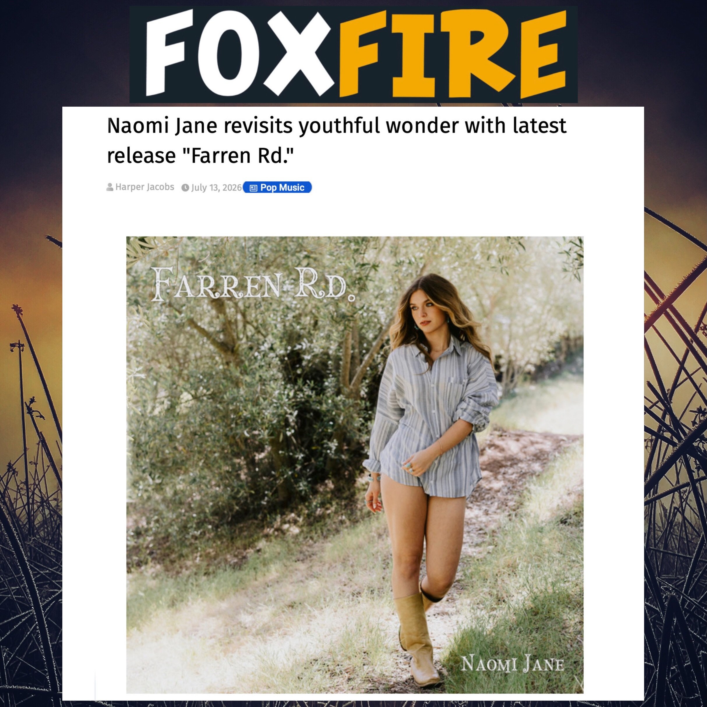&hellip;💛 this &rarr;&ldquo;The real emotional power of the story, however, comes from its soft melodies and earnest lyrics without being sentimental.&rdquo; 🌾  Big thank-you @officialfoxfiremagazine 

#farrenrd #newrelease #review #thankyou #foxfi