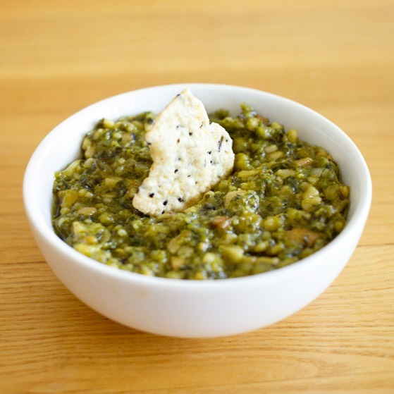 Turn the ordinary into extraordinary by combining fresh rocket and basil in a blender. Add a clove if garlic, macadamia nuts and pumpkin seeds then blend Living Pure Extra Virgin Olive Oil until you have a textured dip. This dip is beautiful spooned 