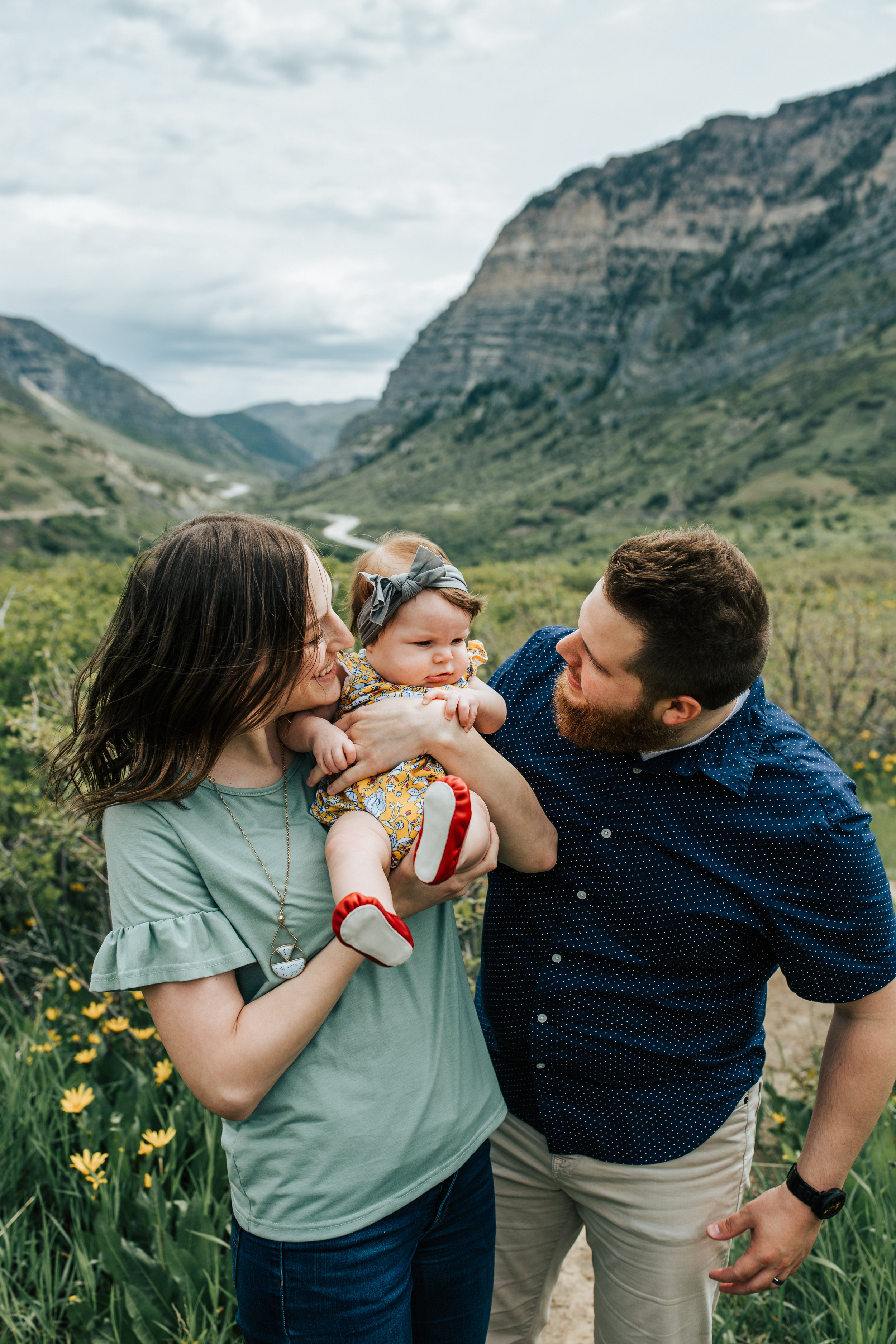 Windy mountain family photos in Utah windflower field