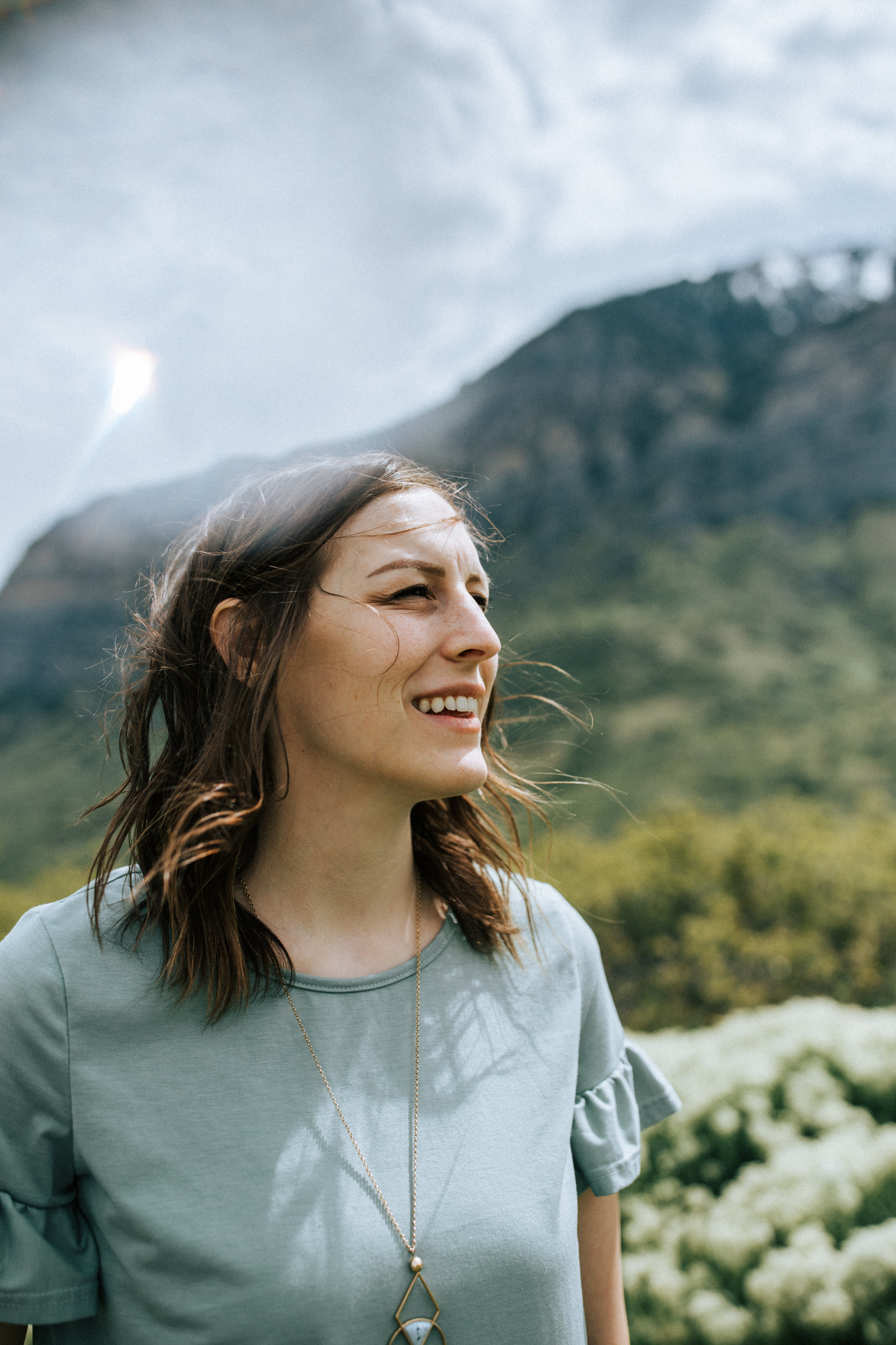 Windy mountain portraits in Utah windflower field