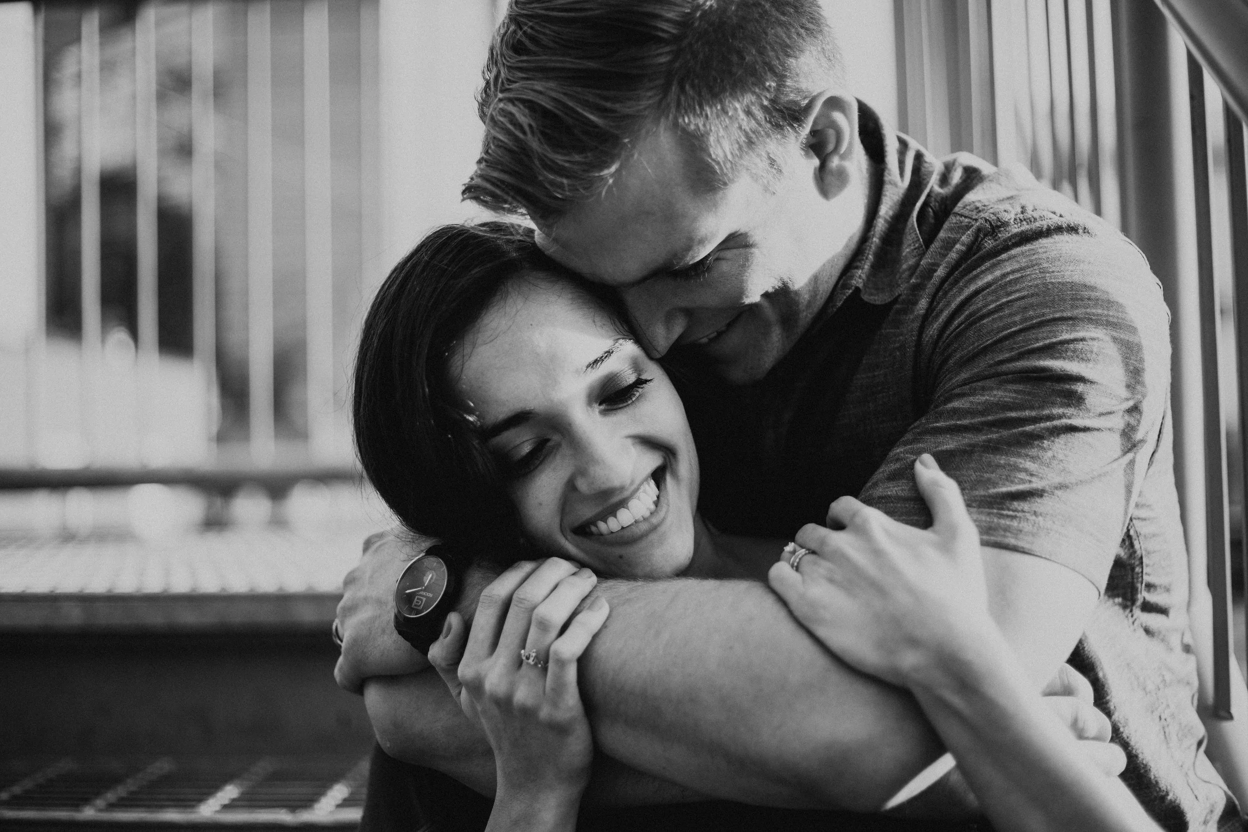 Black & white downtown city couple portraits Utah