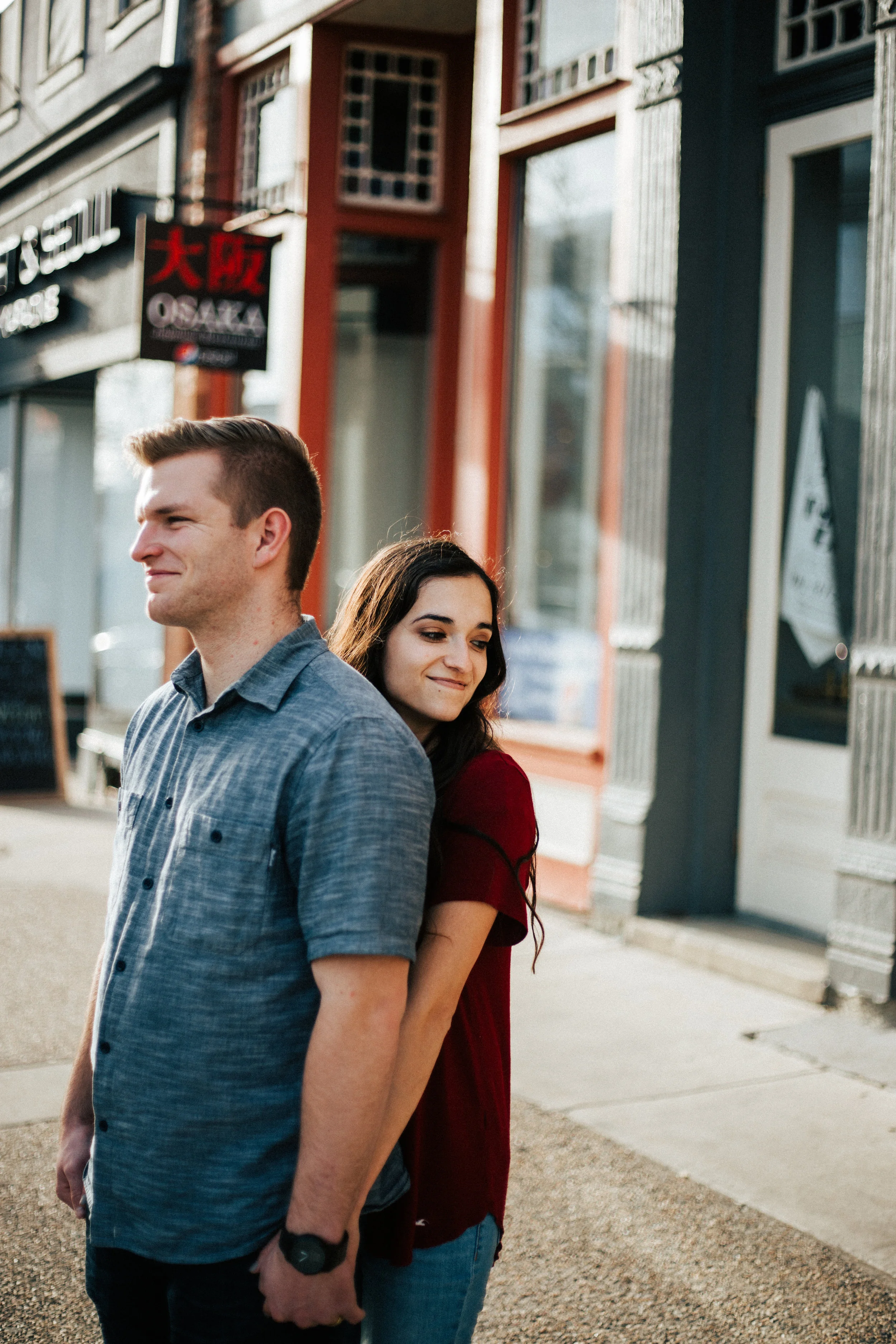 Downtown summer city couple portraits Utah