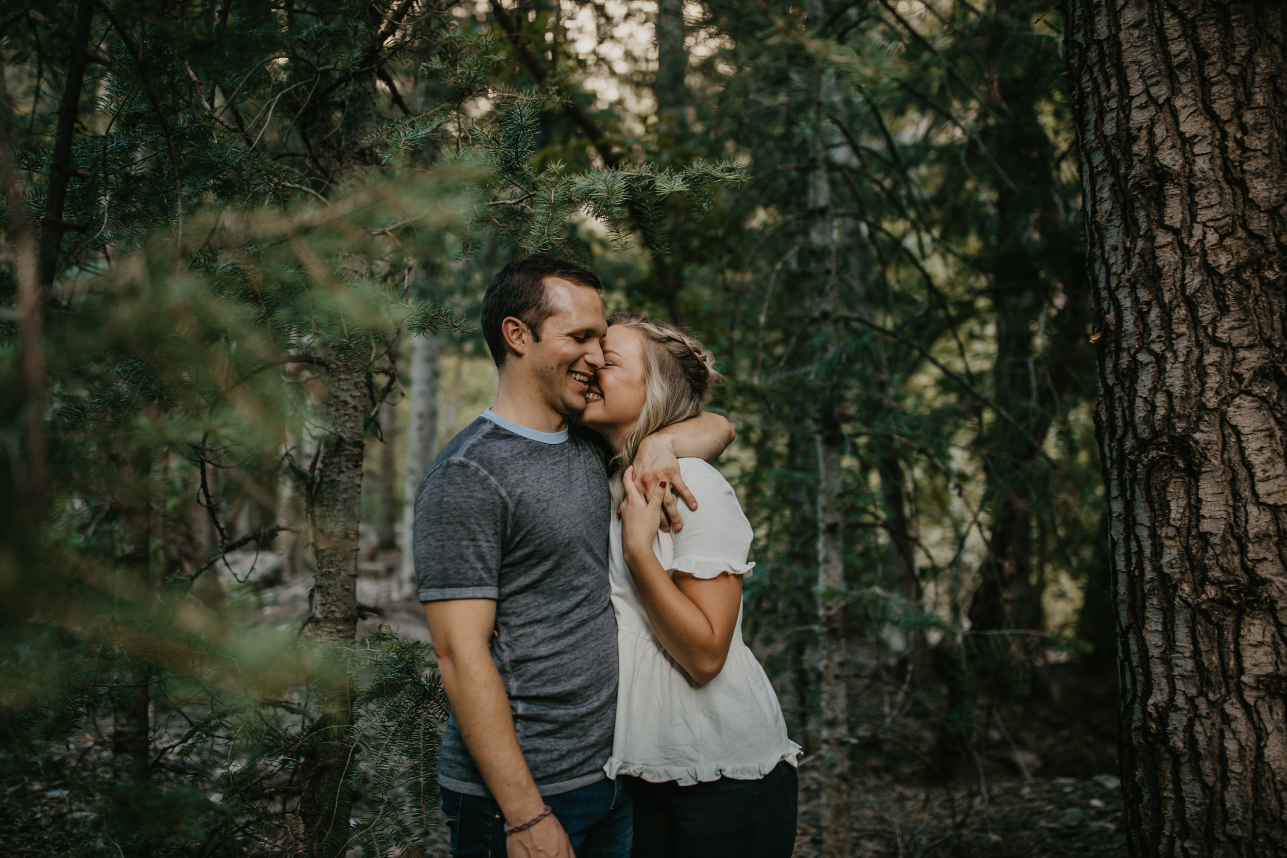 Cozy Utah mountain engagements walking couple