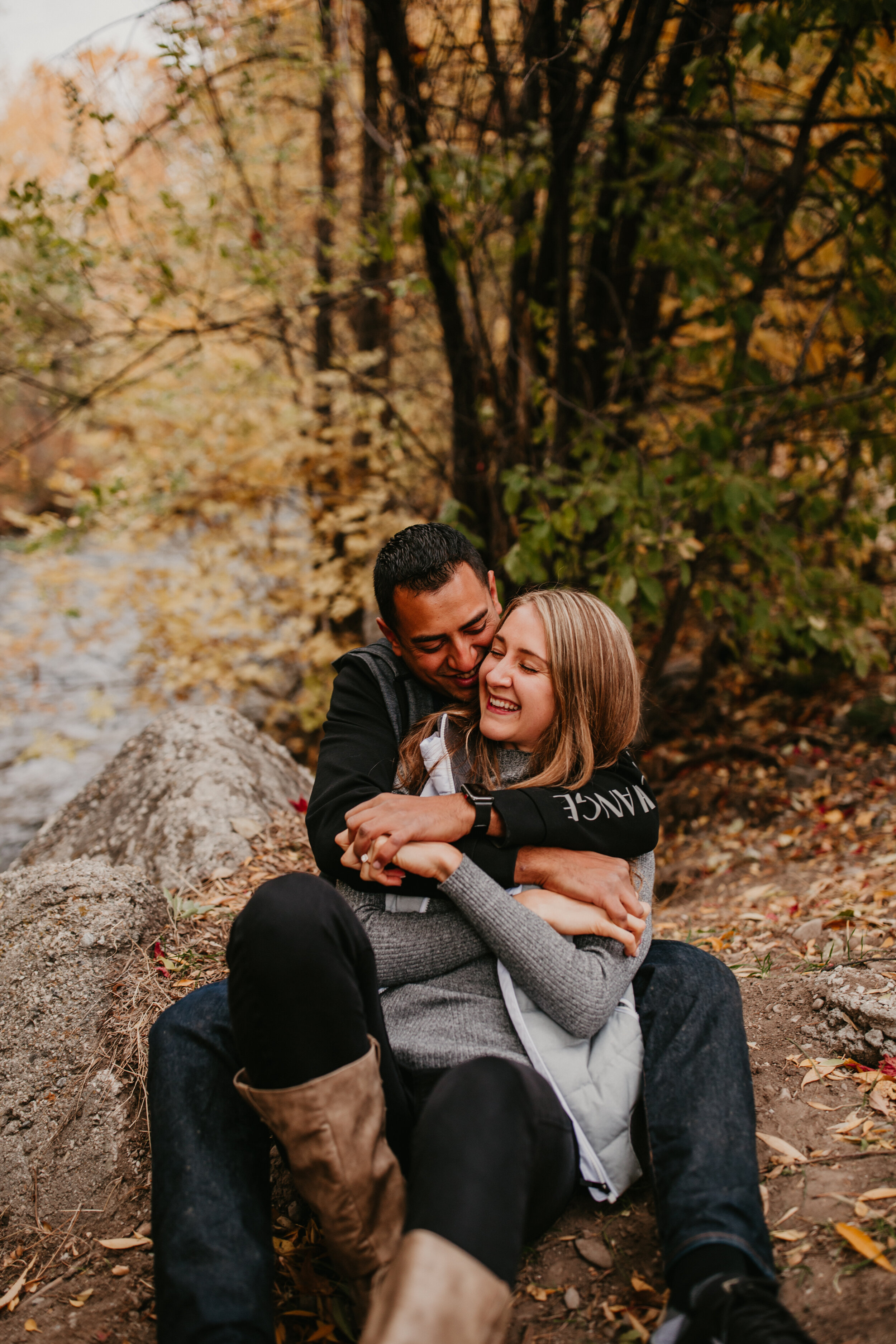 Fall couple engagements autumn leaves