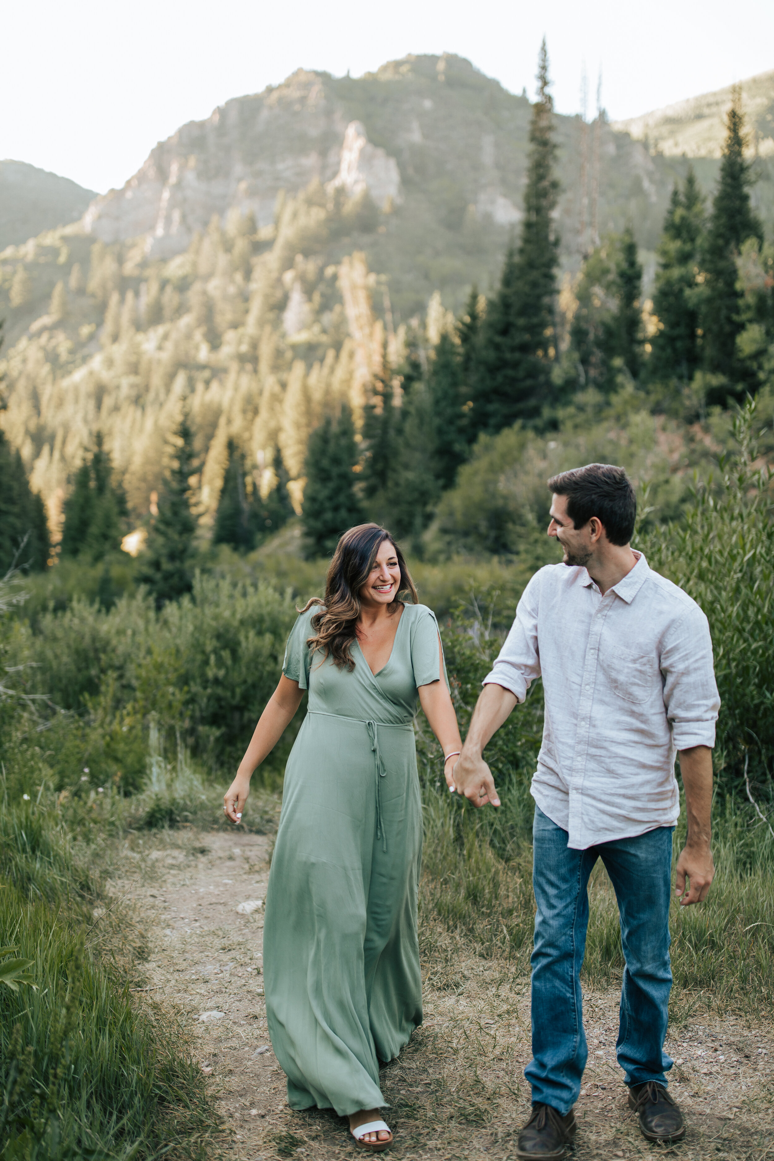  Summer engagement session in Big Cottonwood Canyon at Jordan Pines. Casual summer outfits. Utah summer photoshoot locations. Summer couple session in Salt Lake City, Utah. Engagement shoot locations in Utah. Best places for engagement photos in Utah