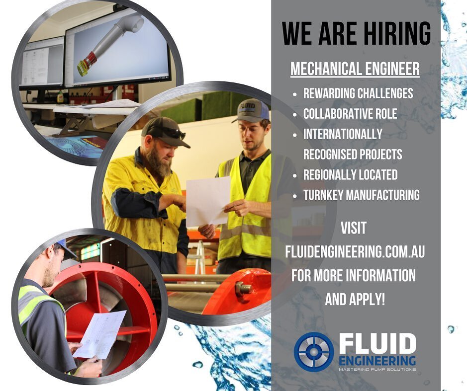 WE ARE HIRING!

Fluid Engineering is looking for a Mechanical Engineer to join our team in Griffith, NSW. Are you the #engineer we are looking for? 🔍

Find the complete job description on our website www.fluidengineering.com.au or via SEEK!

#hiring