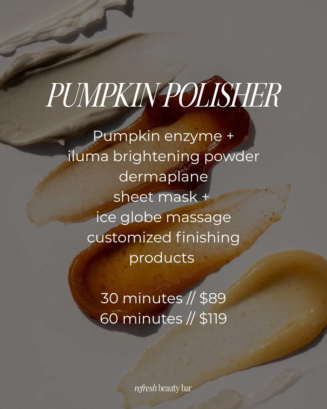 🎃✨ Spooky season just got a whole lot glowier&hellip; our Pumpkin Polisher Facials is back by popular demand for the 5th year in a row! Here to smooth, brighten, and refresh your skin this October 🖤🍂

✨ The difference:
Pumpkin Polisher 30 &rarr; P
