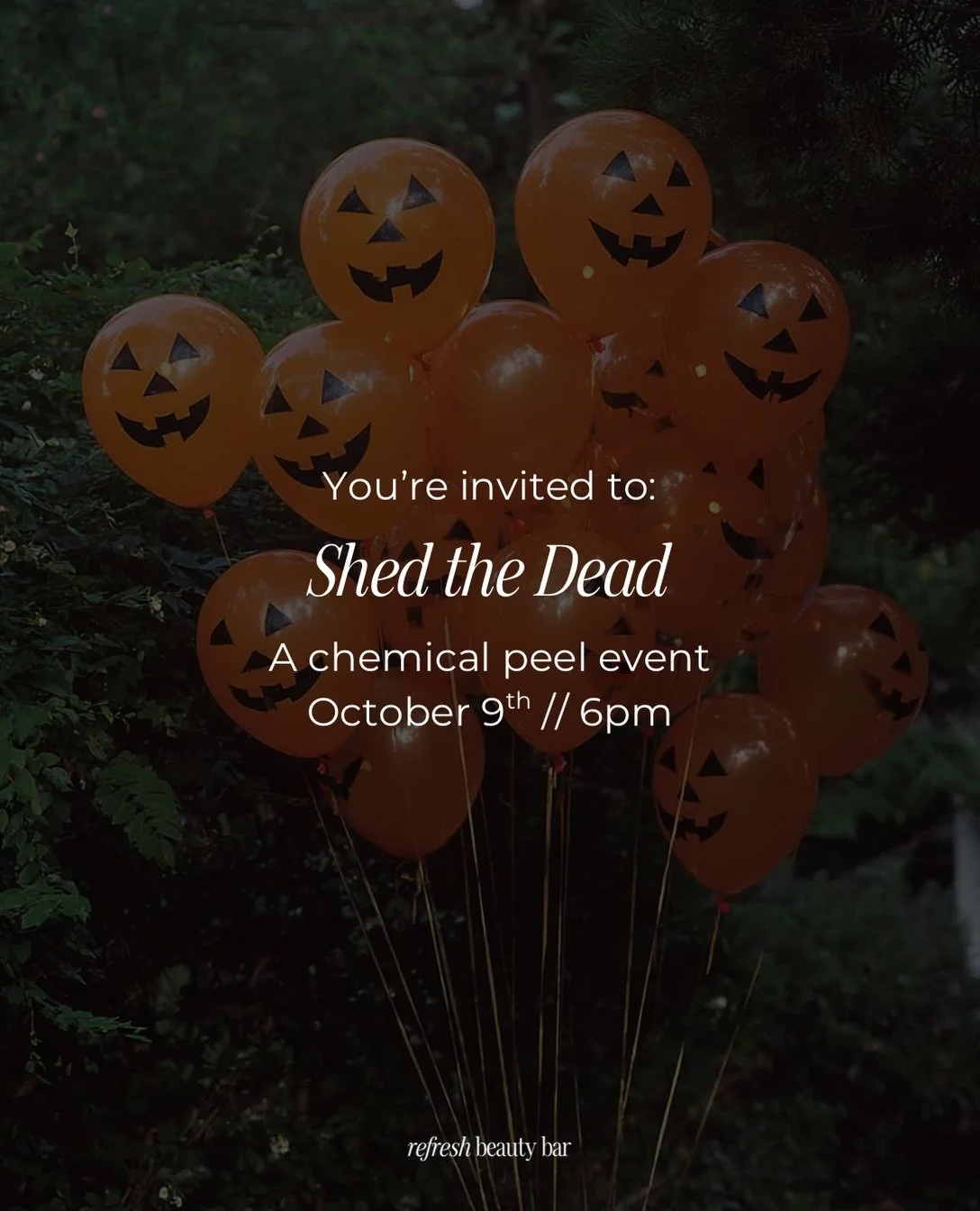 Come spend the evening with us as we prepare for PEEL SZN 🪦💀✨

Whether you&rsquo;re new to chemical peels or a seasoned regular, enjoy spooky little refreshments, one-on-one time with your skin pro, and a whole lot of fun with your fellow Refresh b