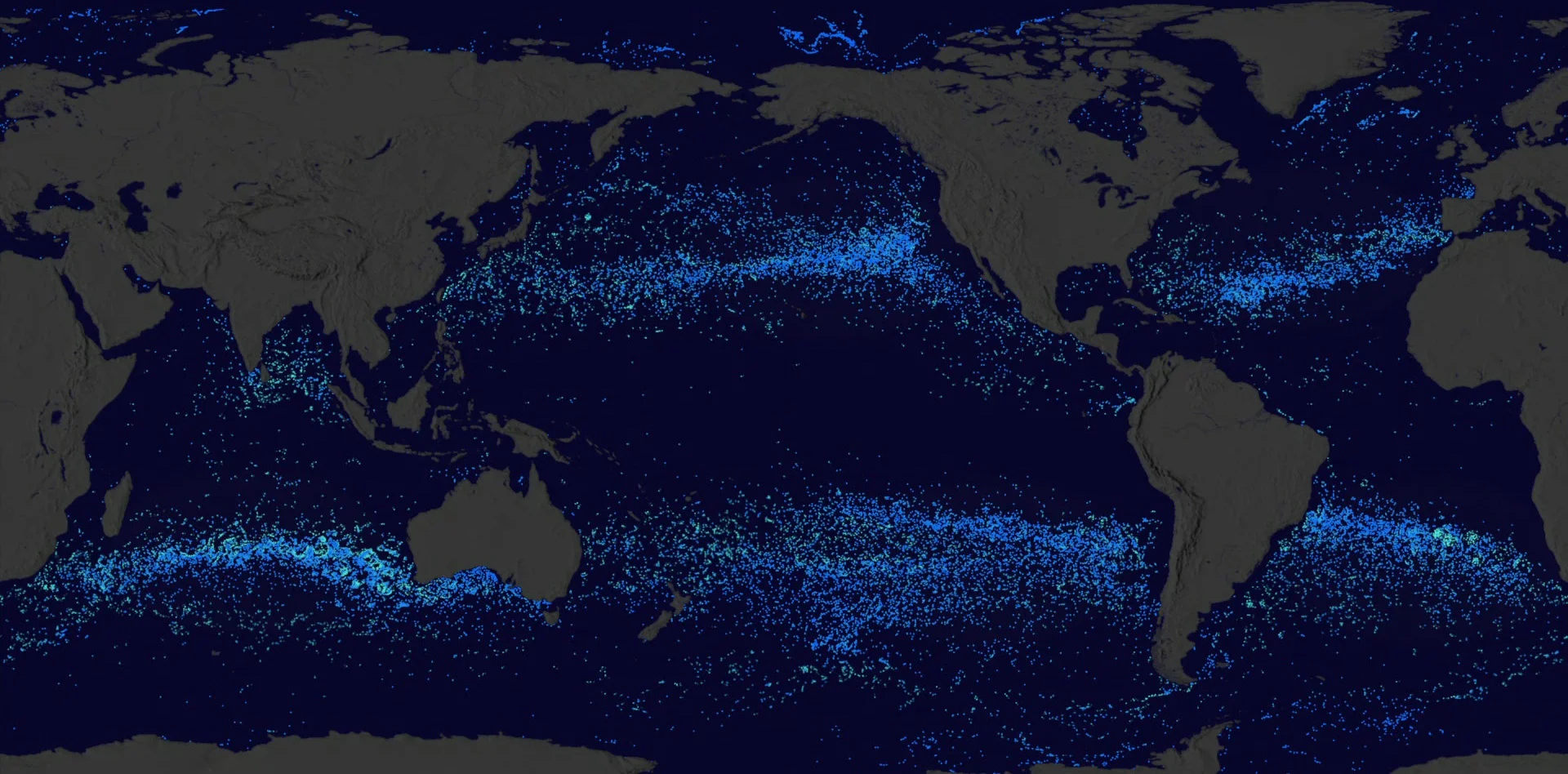 Plastic, Plastic, Where is All Our Plastic? - Boys released over the last 35 year showing the 5 major ocean garbage patches. (source: NASA)