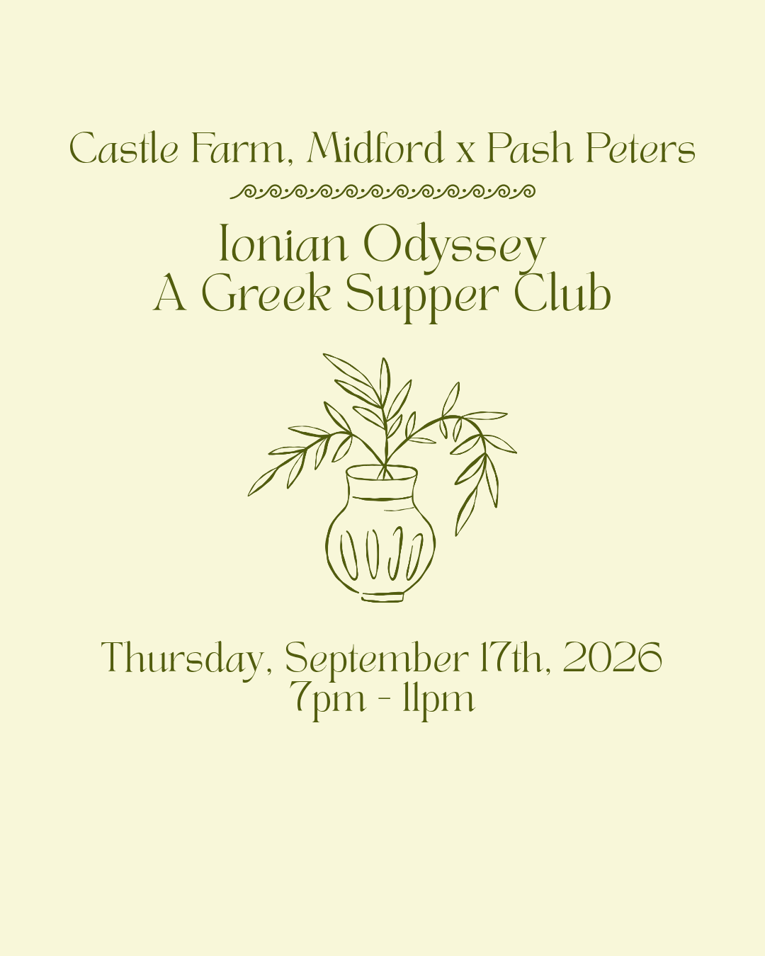 Ionian Odyssey | A  Greek Supper Club | 17.09.26 | 7pm - 11pm