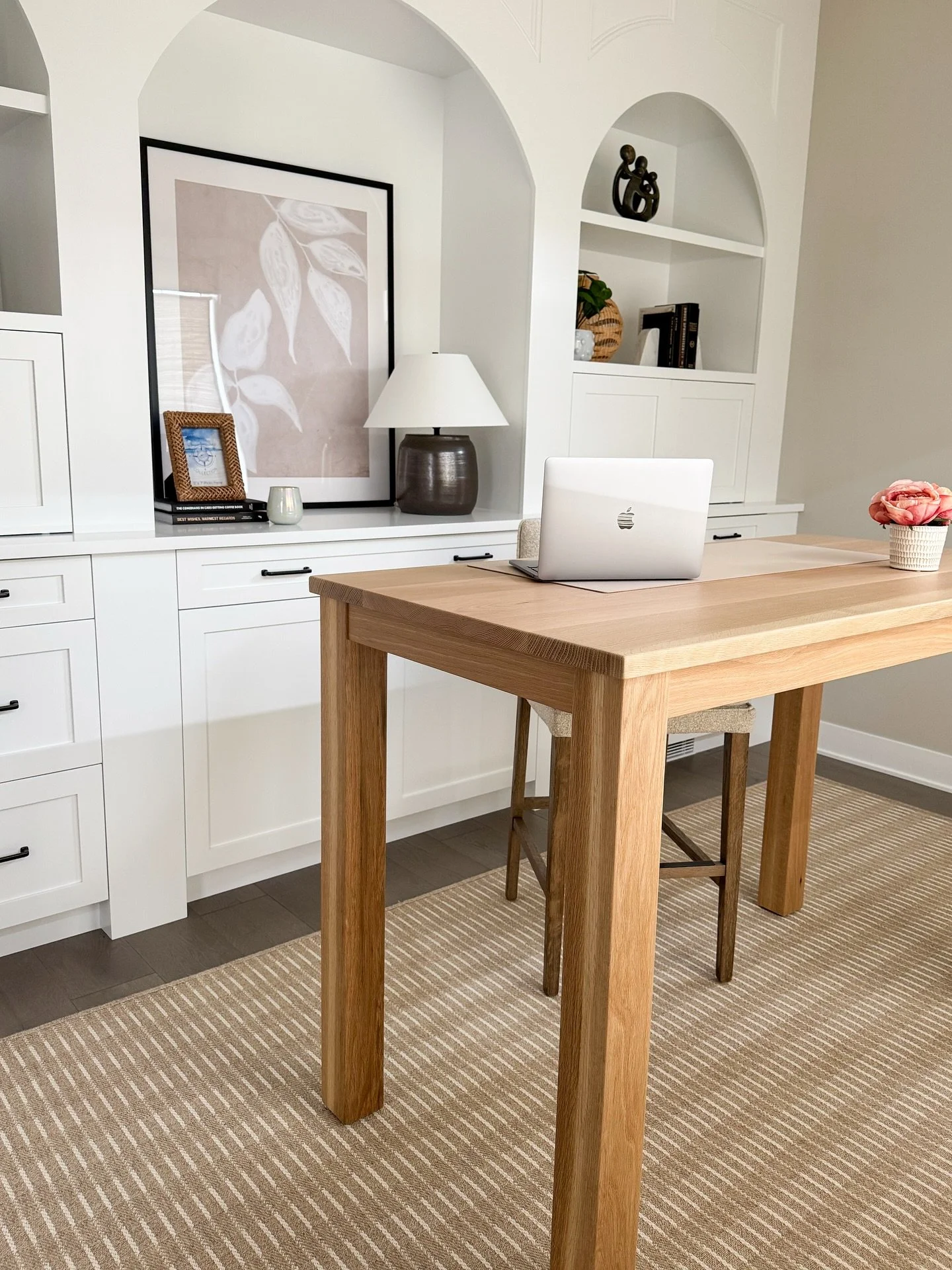 Using a collaborative approach with our client and the very talented carpenter @cm_home_improvement, we designed these built-in bookcases to address her desire to hide office equipment and paperwork but still make them beautiful.  Additionally, we so