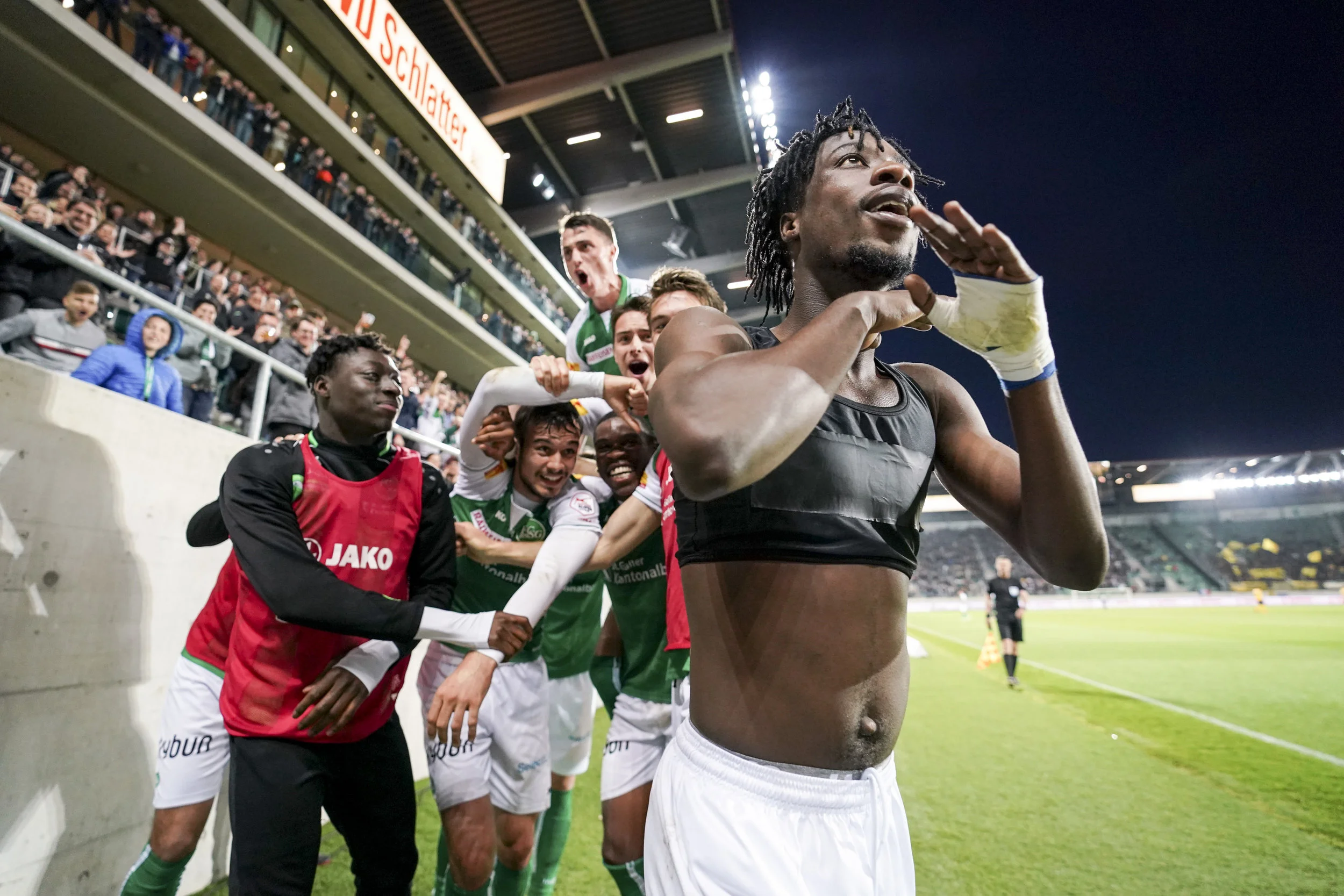 22.05.2019; St.Gallen; FUSSBALL SUPER LEAGUE - FC St.Gallen - BSC Young Boys, Jubel Majeed Ashimeru (St.Gallen) nach dem 4:1; (Claudio Thoma/freshfocus)