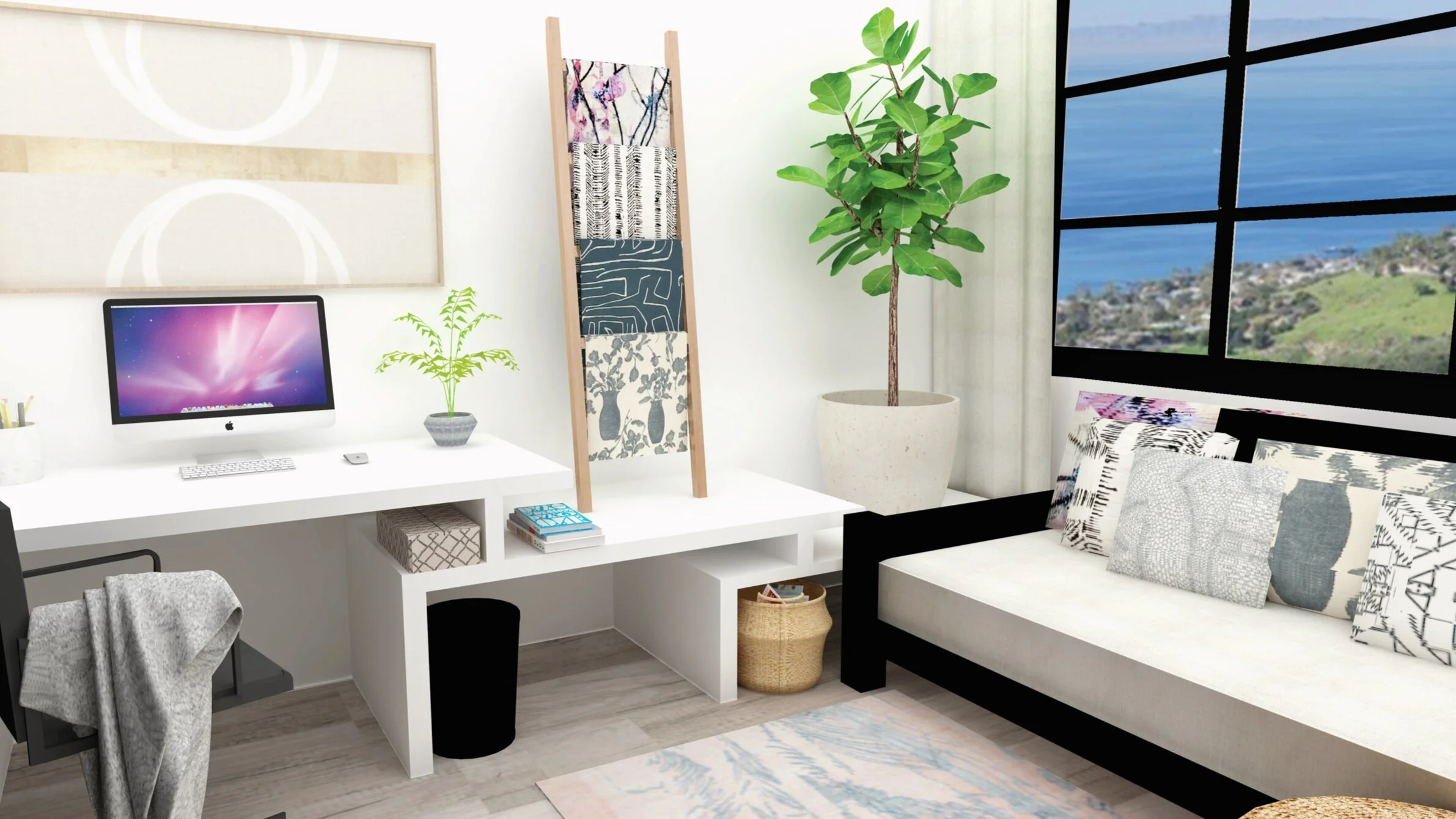 3d interior design rendering of home office design