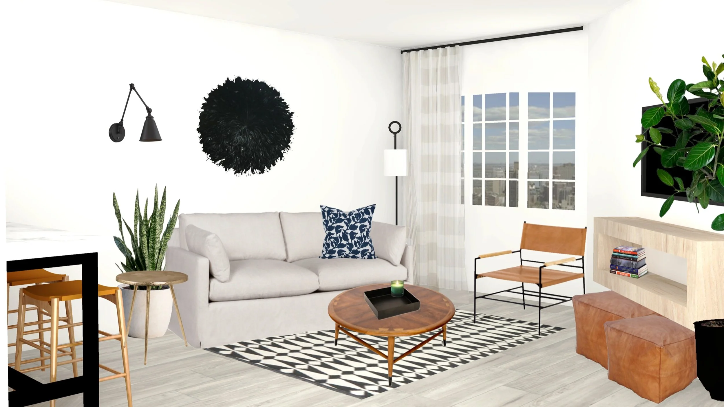 3d interior design rendering of living room design