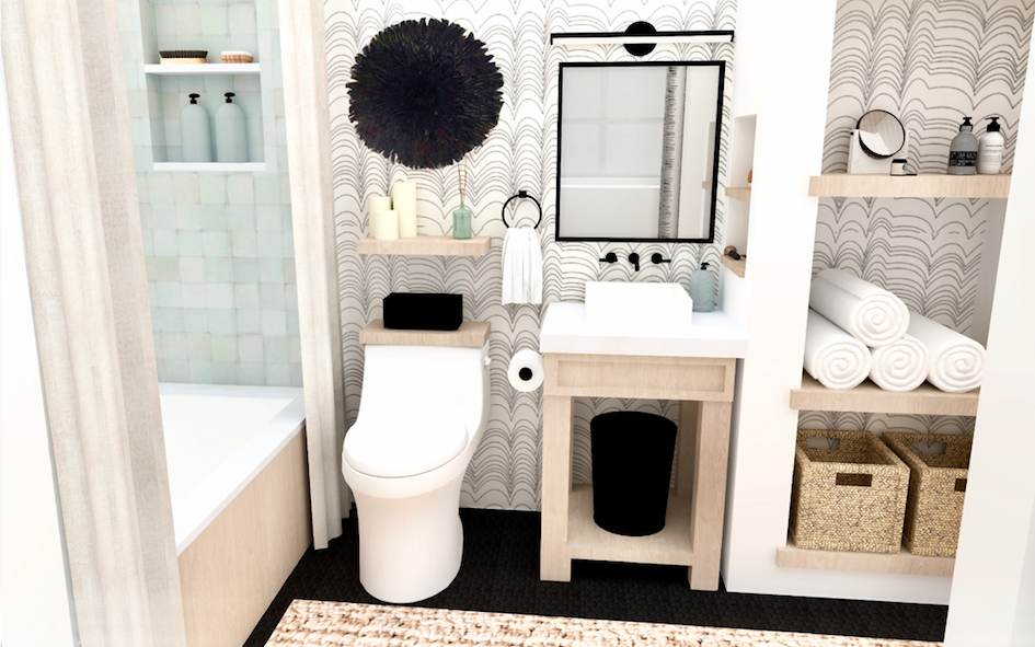 3d interior design rendering of master bathroom design