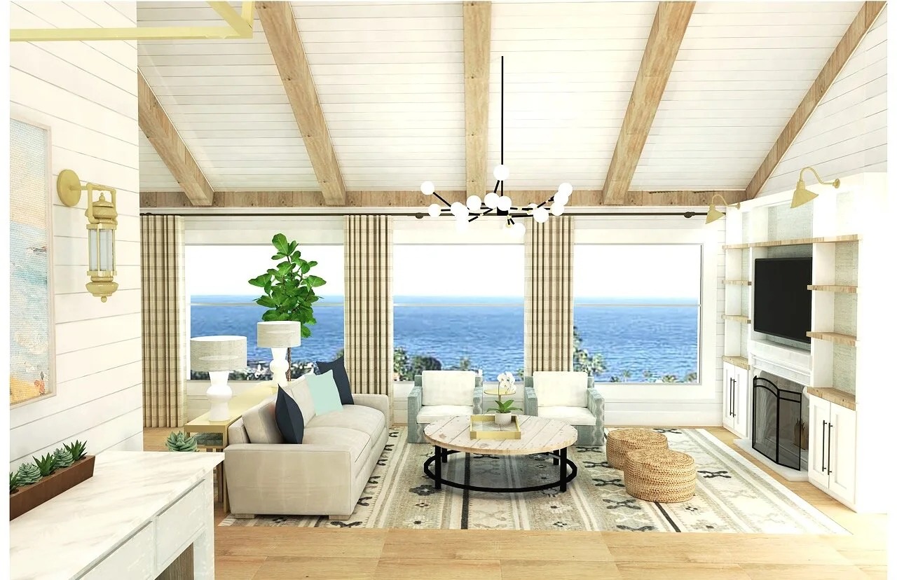 laguna beach california living room 3d interior design rendering ocean view