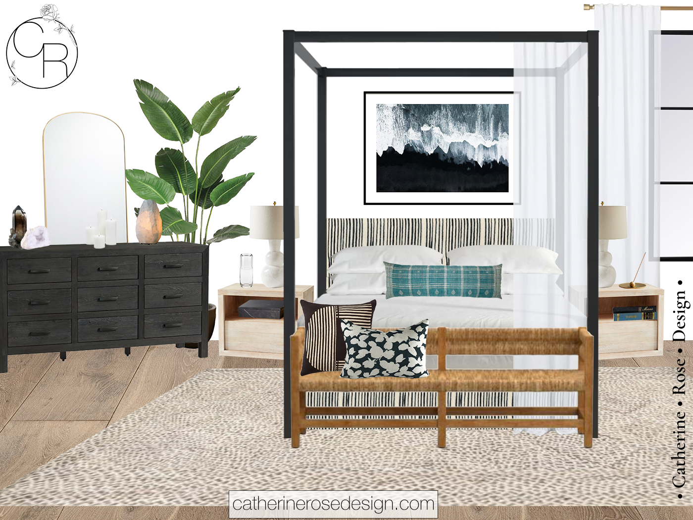 online 3d interior design board of master bed room blue