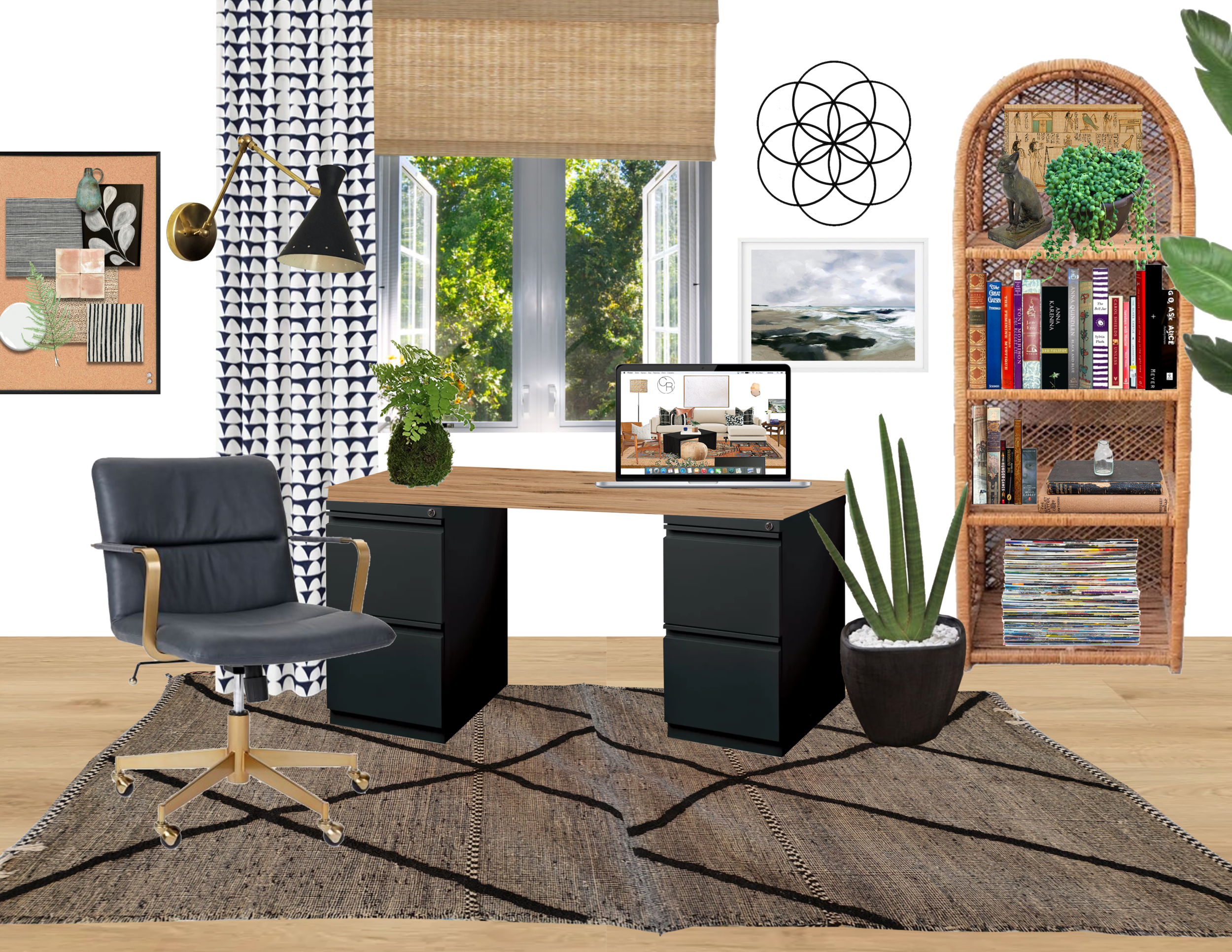 online interior design board home office design black and woven 