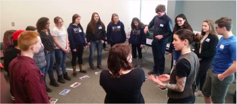 Facilitators and youth attendees of the 2018 CIRC Forum engaging in a group exercise to draw connections amongst the cumulative impacts of resource extraction
