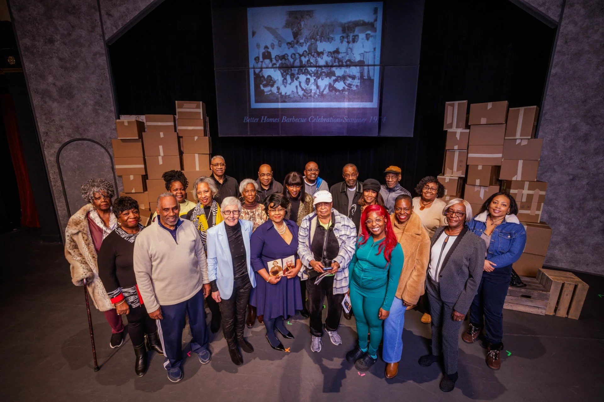  The Better Homes family on first night of play, Nov. 10, 2023. Above, the image of the 1954 picnic showing them as kids while the adults celebrated their 22 new homes in a white neighborhood.  