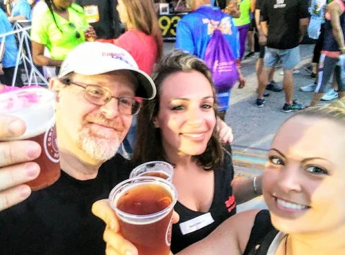 A cold one with the coach to celebrate a job well done and their first 5K.