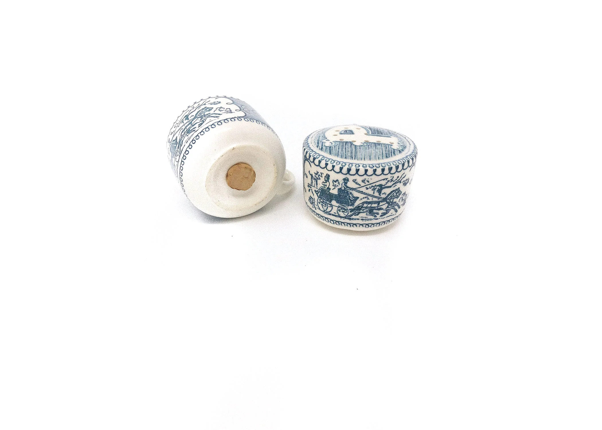 Vintage Royal China Currier & Ives Salt and Pepper Shakers with Handles