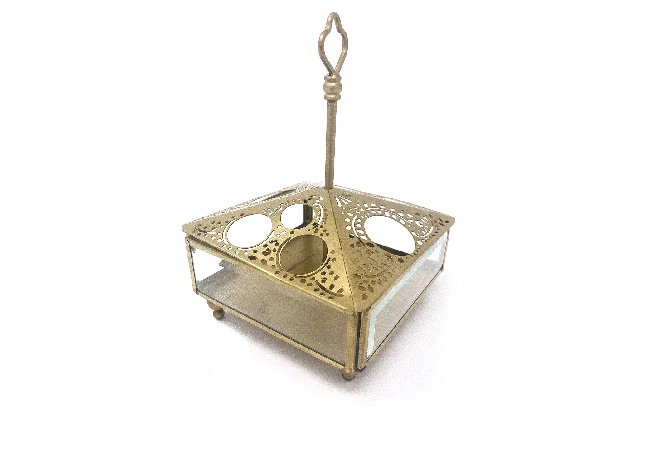Gold Tone and Glass Footed Lipstick Holder