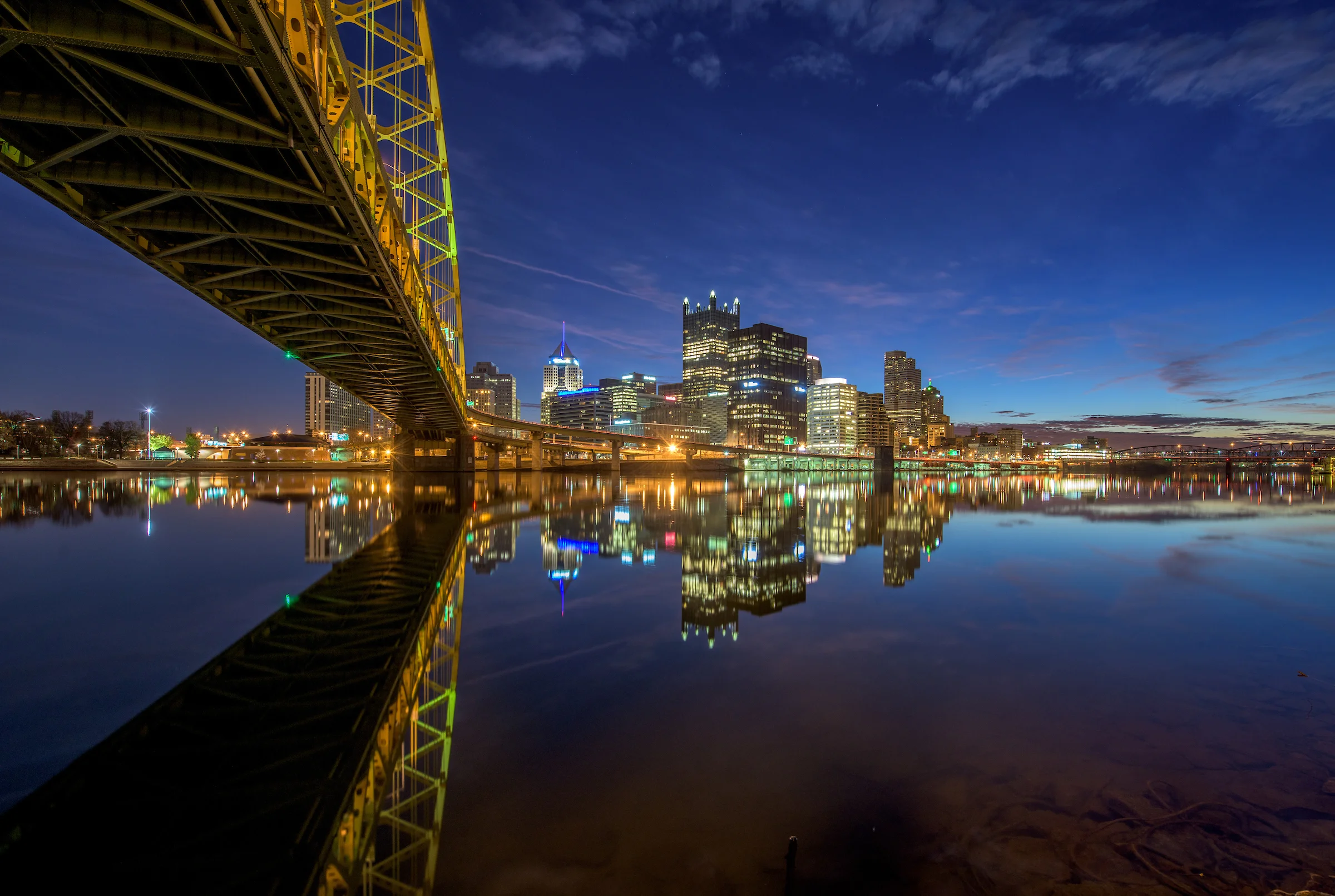 Dave DiCello_Dave DiCello photoshoot_20151117_Reflections of the Ft. Pitt Bridge in Pittsburgh before dawn.jpg