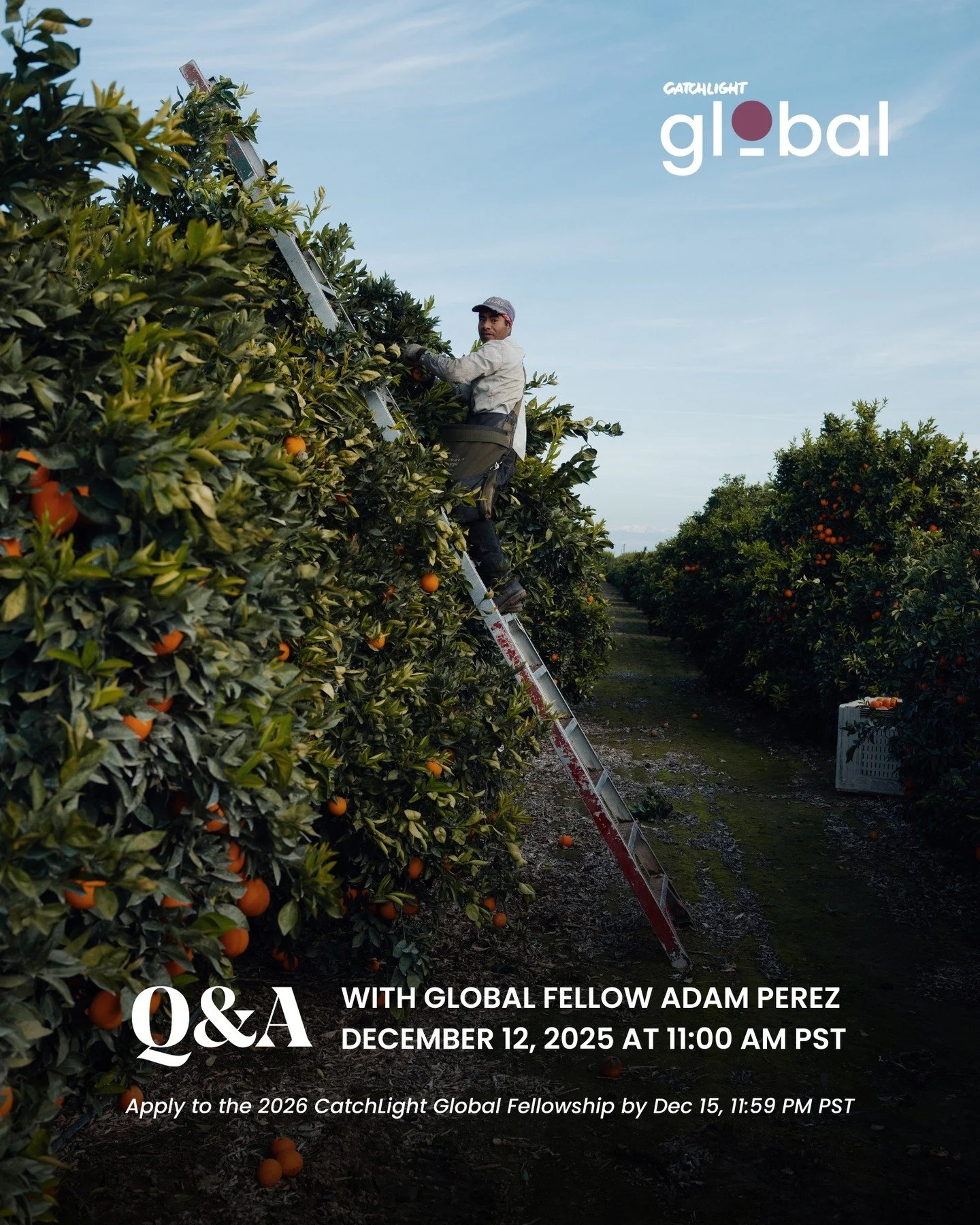 Have questions about the 2026 Global Fellowship? Join CatchLight Executive Editor Jenny Stratton and 2025 Global Fellow Adam Perez for a Q&amp;A session on Friday, December 12 at 11:00 AM PST.

This conversation offers prospective applicants the chan