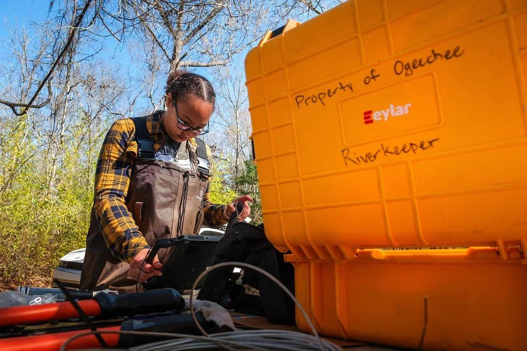 Staff from Ogeechee Riverkeeper monitor the Ogeechee River in Georgia as wastewater from a Hyundai plant is treated at the North Bryan County Water Reclamation facility and discharged into the river. Ogeechee Riverkeeper tracks water quality near the