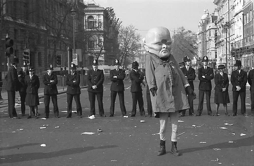 Cope’s Sqwubbsy character protesting the Poll Tax in 1990.