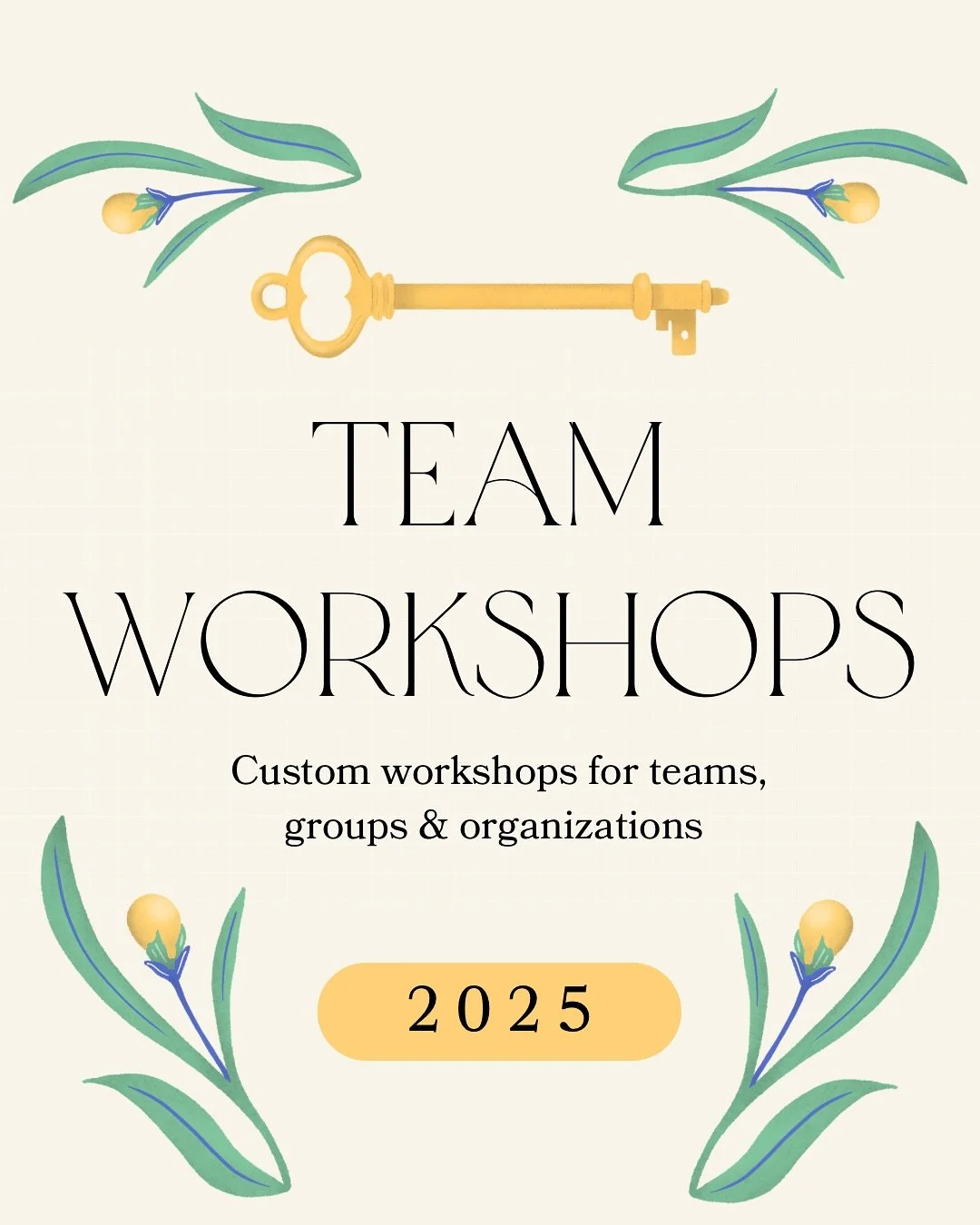 Forget the one-size-fits-all training. 

We design custom workshops that meet your team where they are and help them move forward, fast.

Swipe through to learn more about our workshops for your team, group or organization ✨

And if you have question