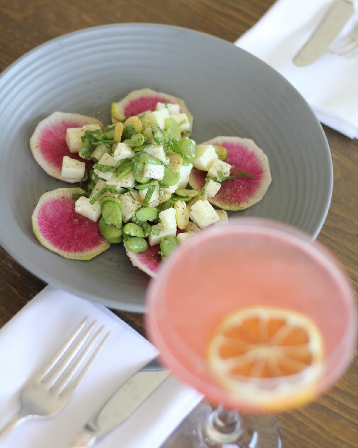 It&rsquo;s days like this that make us want to eat the rainbow more than ever, so let&rsquo;s start with fresh fava beans and watermelon radish. Throw in the Lady Madison cocktail, too, because we love a pink drink 🍉