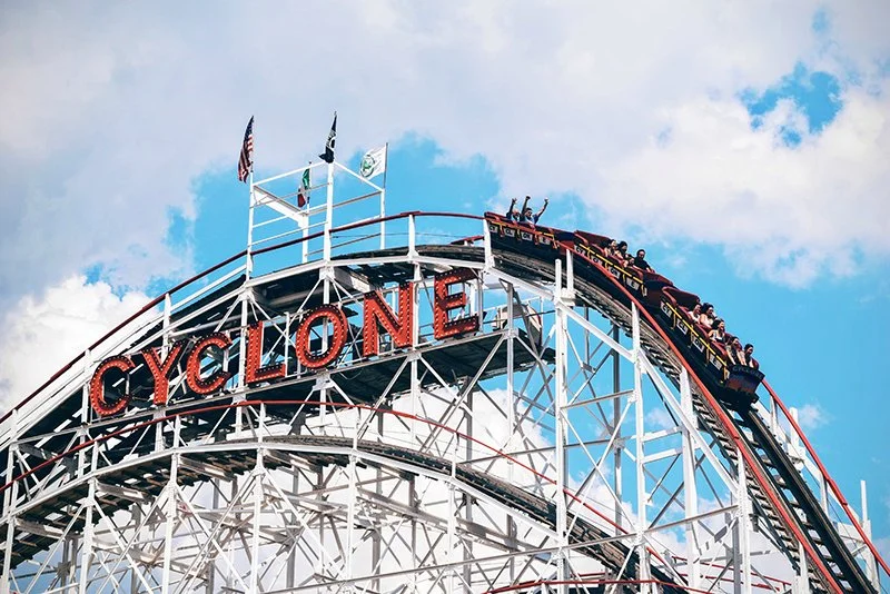 The Cyclone (2017). Image: David Gannon from sqft.com/90-years-ago-today-coney-islands-iconic-cyclone-roller-coaster-opened/