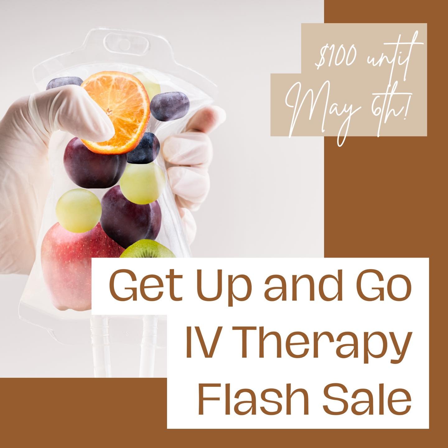 Now&rsquo;s your chance to get replenished and energized with out Get Up and Go IV Therapy flash sale! Now until May 6, this specific IV is only $100 😍

Here are a few of the benefits:
☀️ Helps burn fat
☀️ Restores energy
☀️ Boosts your metabolism
☀